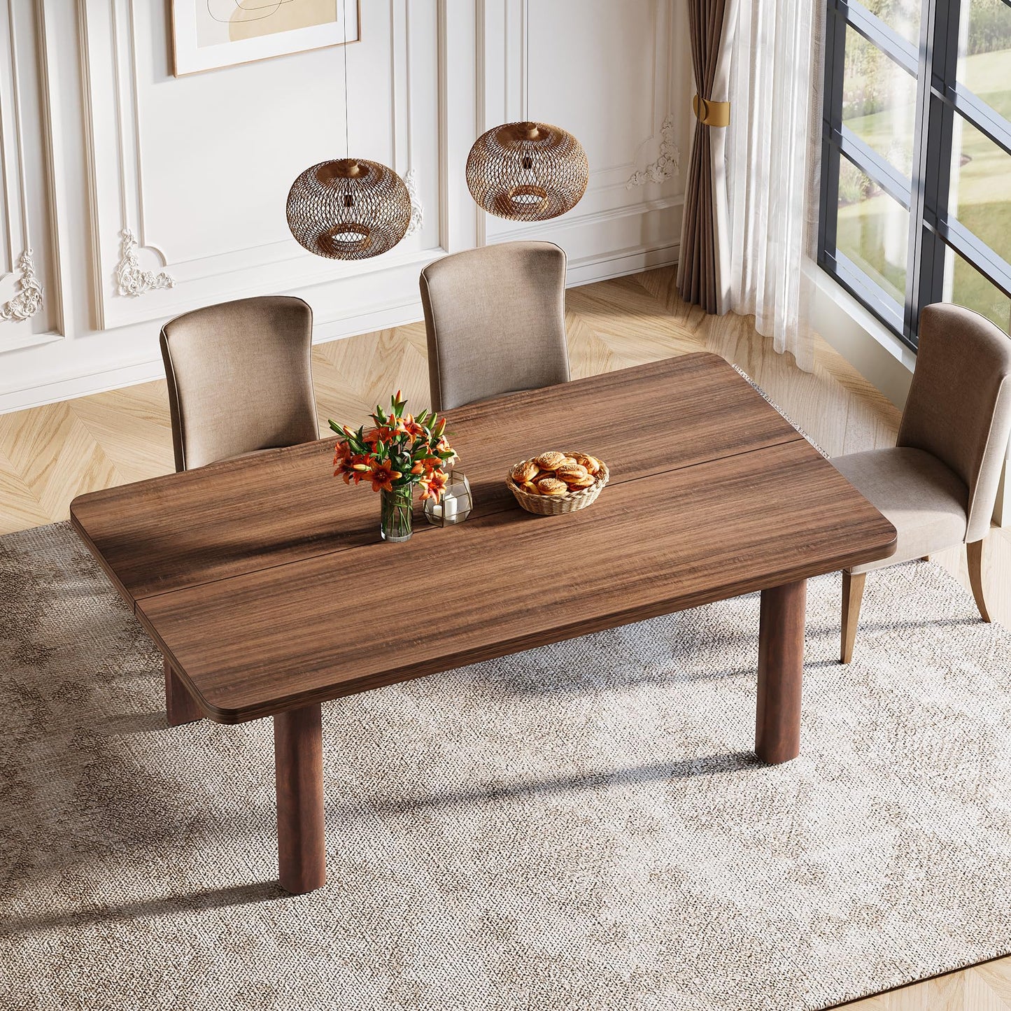 Tribesigns Farmhouse Wood Dining Table for 4-6 People, 63” Large Rectangle Kitchen Table, Dinner Table Kitchen & Dining Room Furniture with with Solid Wood Legs