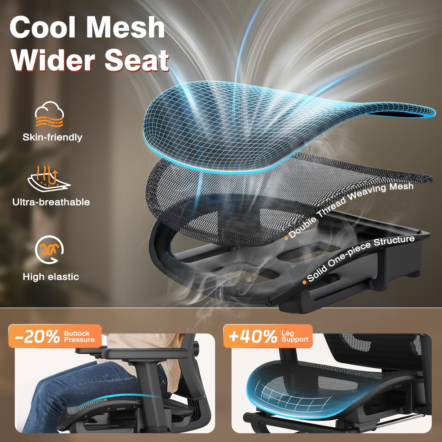 Ergonomic Office Chair with Footrest, Desk Chair Comfy with 3D Adjustable Lumbar Support & Arm & Headrest, 4 Gear 90°-135° Tilt, Wide Air Mesh Seat, Heavy Duty Class-4 Gas Lift, Computer Gaming Chair