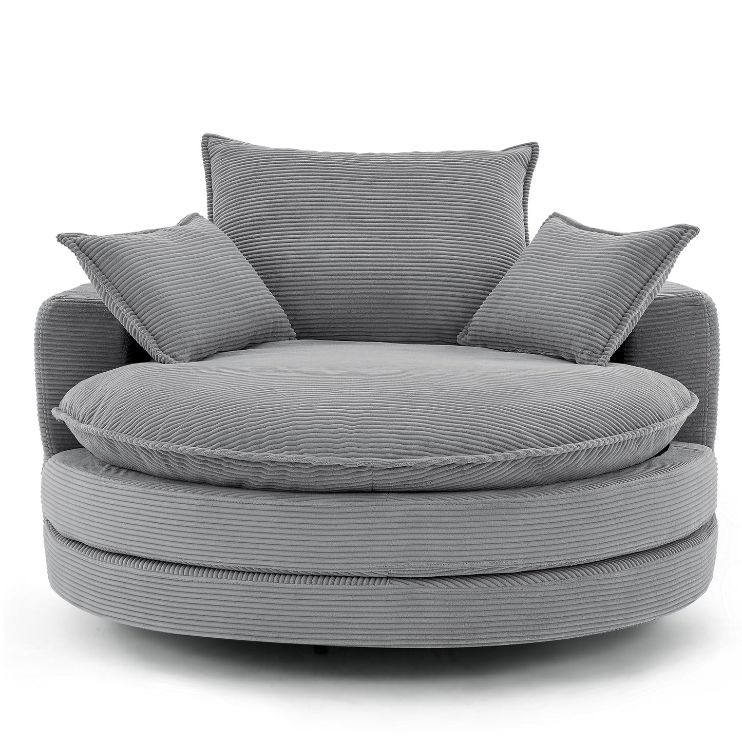 Merax 360° Swivel Sofa Chair, 57.5" Swivel Accent Barrel Chair with Dual-Layer Cushion Design, Modern Corduroy Leisure Sofa Round Chaise Lounge with 3 Removable Pillows for Living Room, Bedroom