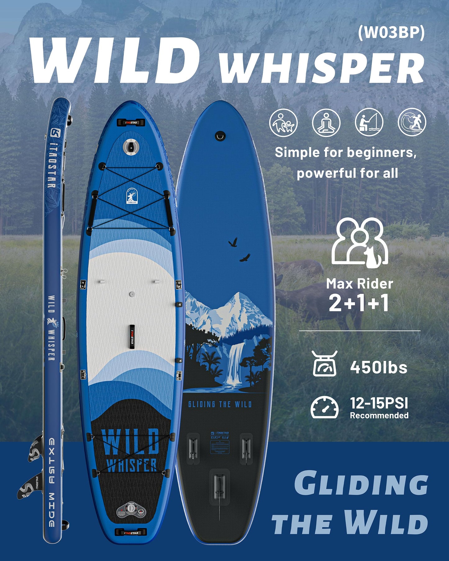 iTAOSTAR W03BP 12'x35 Inflatable Stand Up Paddle Board for Adults - Extra Wide Inflatable SUP Boards with Seat, Premium SUP Package with Full Accessories for Touring & Yoga