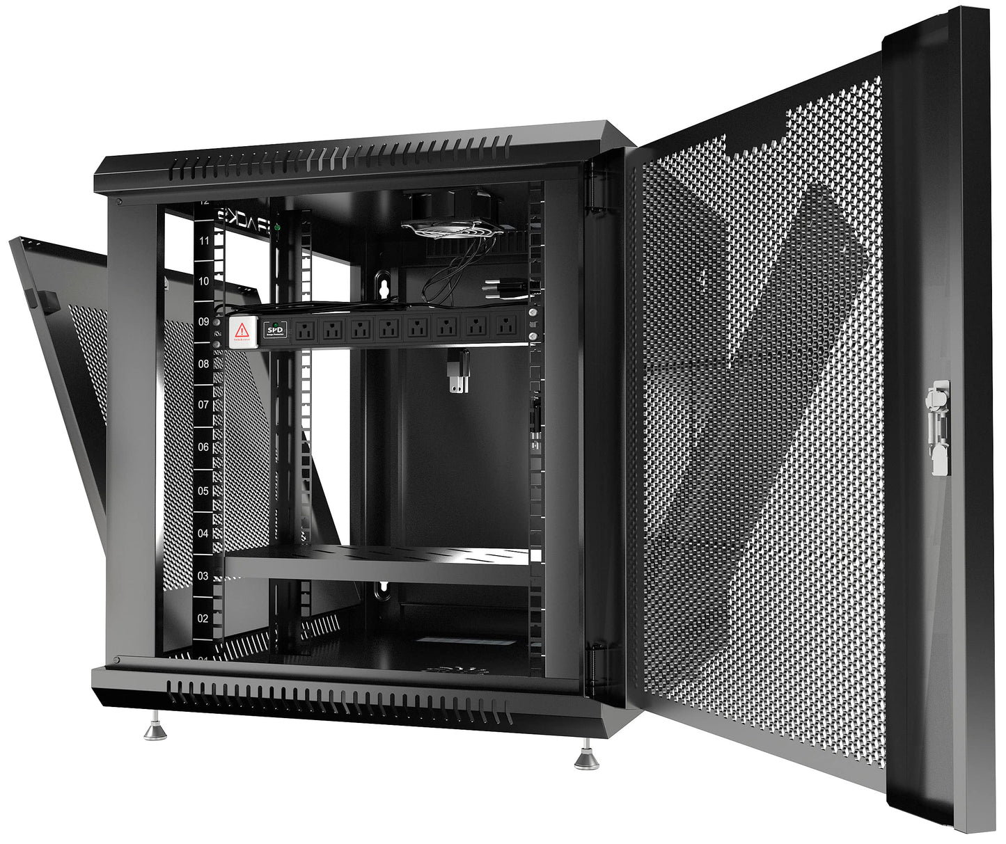 Sysracks 12U MESH Wall Rack Mount Server 35" Deep Network Cabinet, Server Rack with Fan, Removable Side Panels, Locking Glass Door 19" Computer Cabinet Enclosure Network Rack Case 12.900
