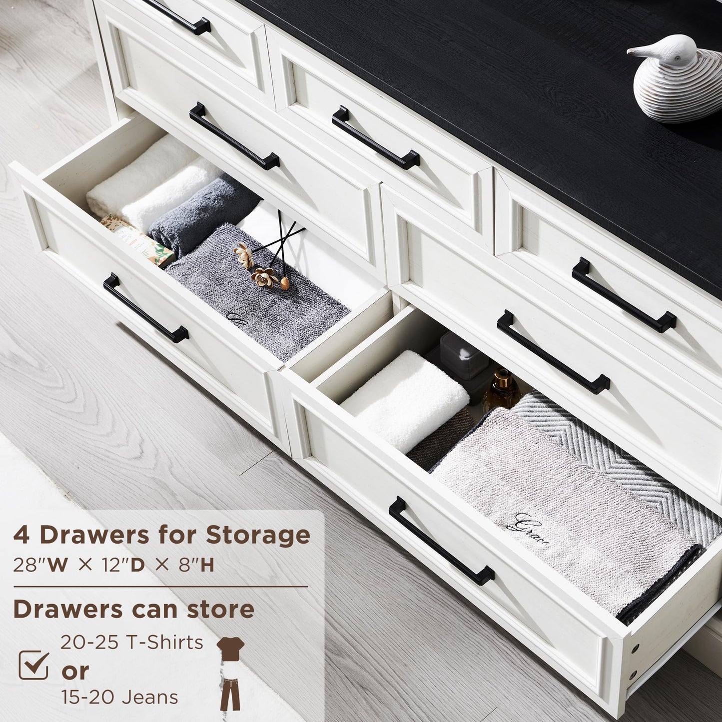 ACCOHOHO 7 Drawer Dresser, Farmhouse Chest of Drawers for Bedroom, 52" Wide Dresser with Large Metal Handles, Wood Drawer Organizer for Living Room, Hallway - Off White