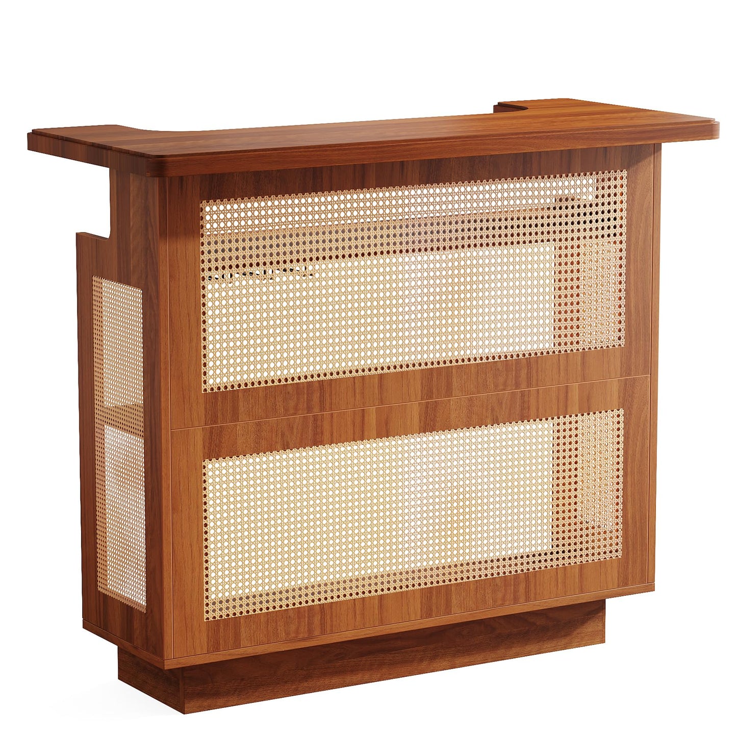 Tribesigns Rattan Home Bar Unit, Farmhouse 4-Tier Bar Table with 4 Stemware Racks and Heightened Base, Liquor Wine Bar Cabinet Mini Bar Table for Home Pub, Caramel Brown