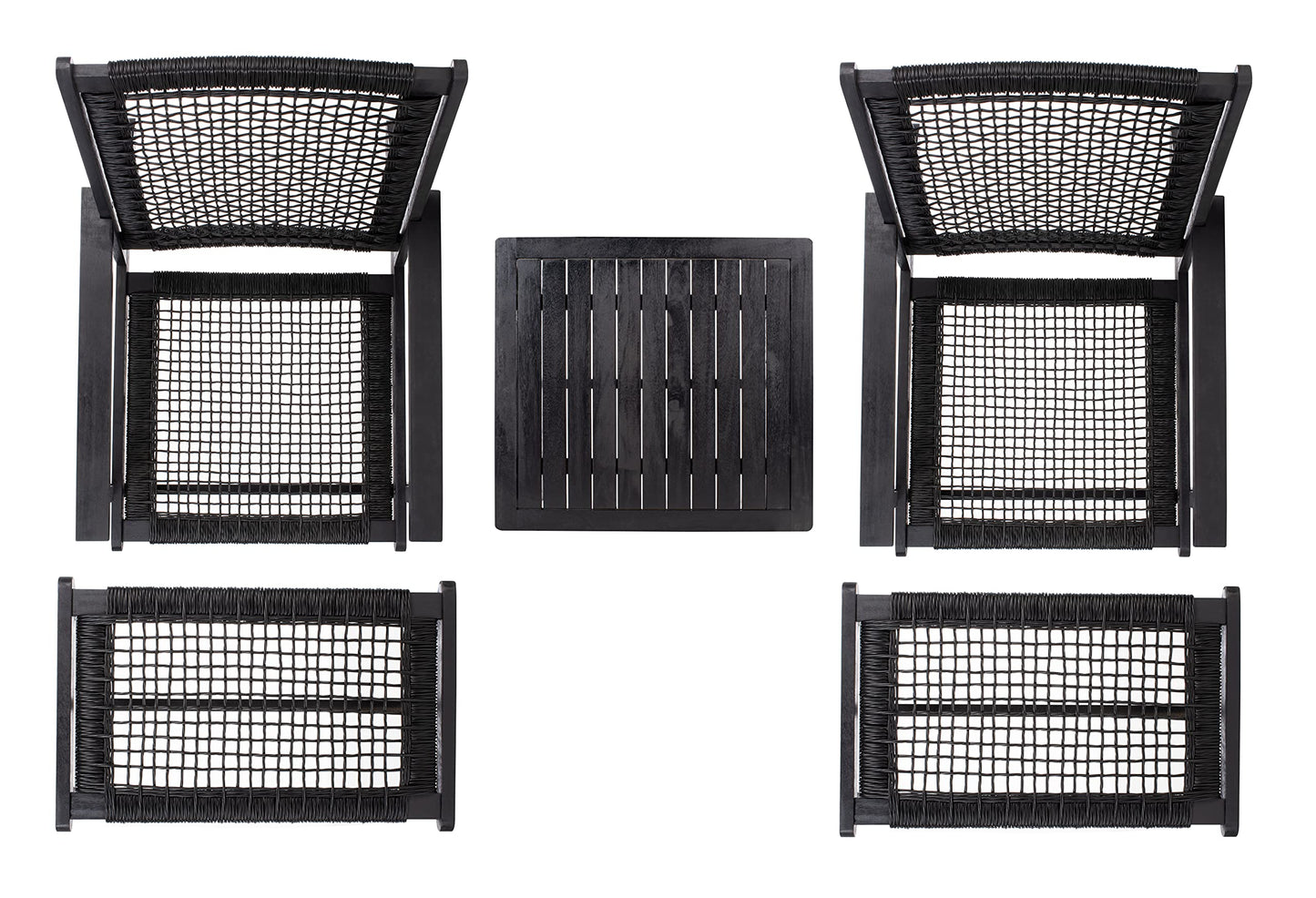 SAFAVIEH Outdoor - Chantelle Lounge Set - Black & Black - Solid Wood with Cushion - Coastal Low-Seat Design - Ideal for Patio, Deck, Porch, Backyard (PAT7076C)