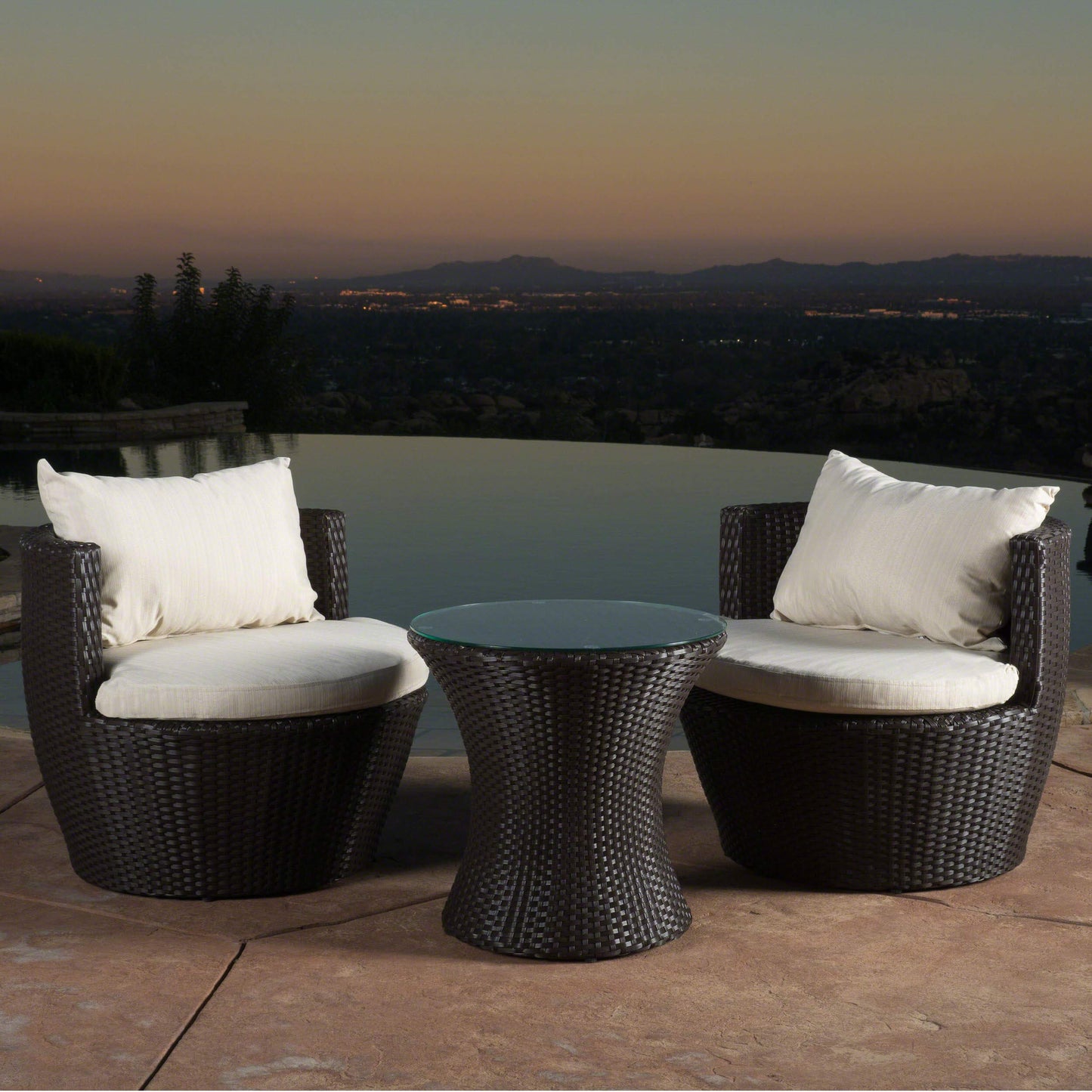 Christopher Knight Home Kono PE Wicker Chat Set, 3-Pcs Set, Brown