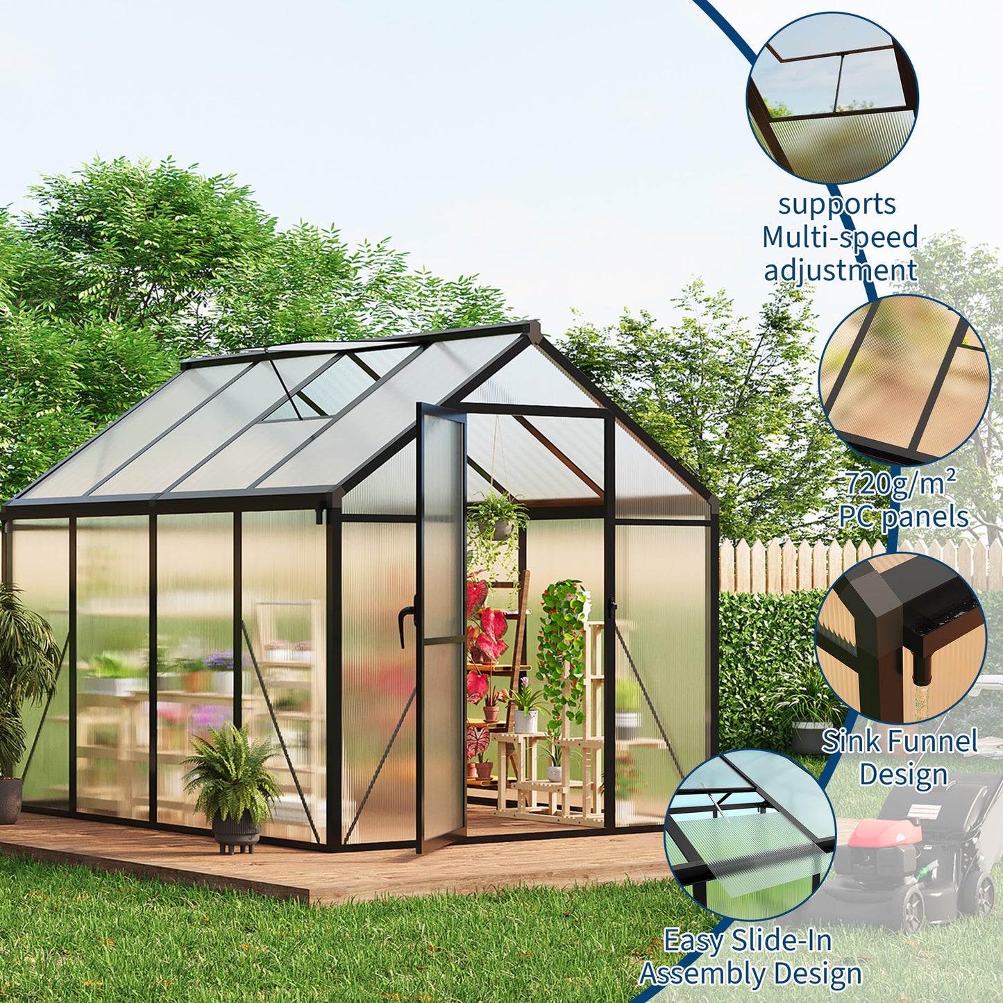 IDEALHOUSE 6×8 FT Greenhouse, Large Walk in Greenhouses for Outdoors and Garden Planting, Polycarbonate Greenhouse with Enhanced Aluminum Frame, Green Houses with Quick Setup Structure and Roof Vent