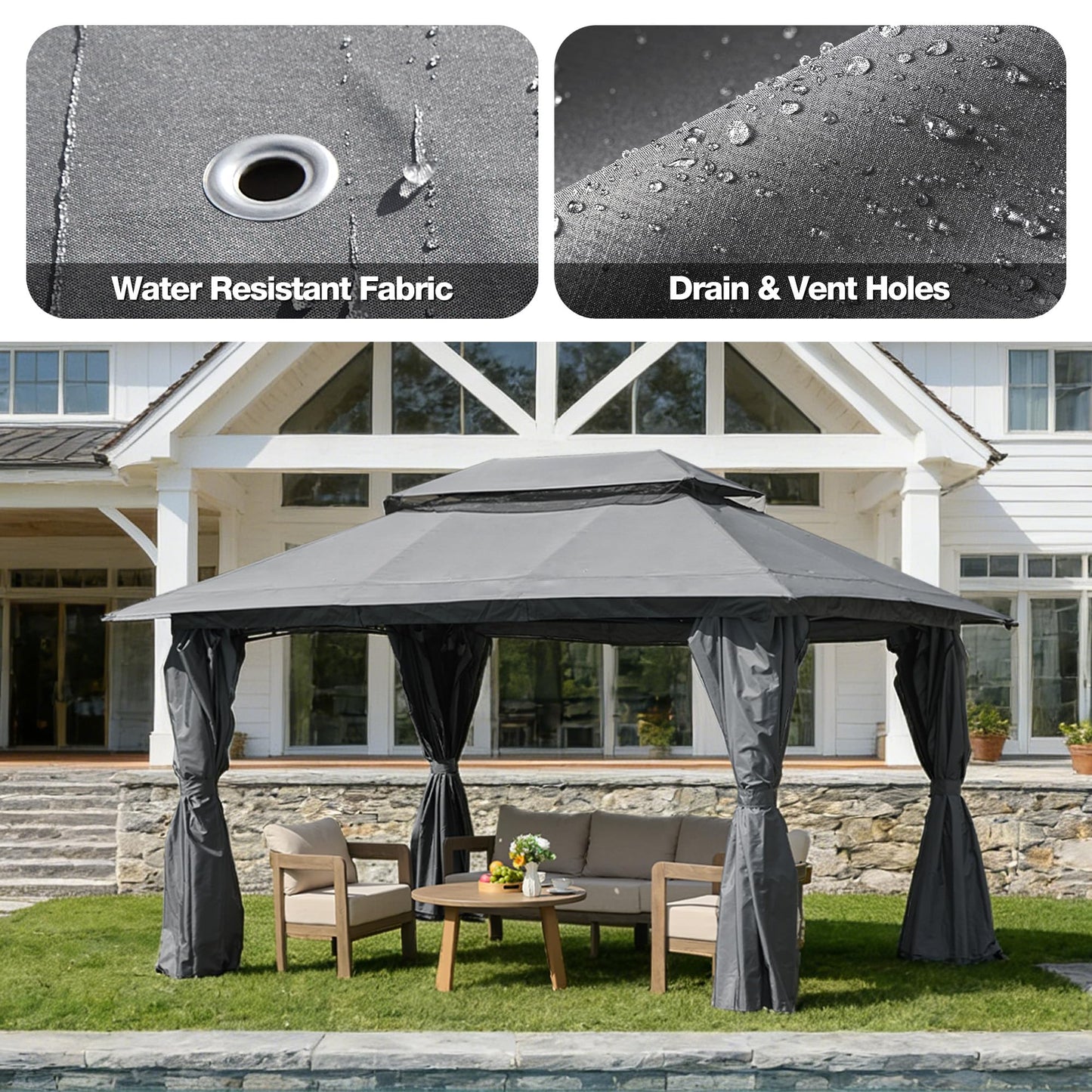 COMLAX FIELD Outdoor Gazebo 10x13 with Mosquito Netting and Privacy Screens, Screen Tent with Double-Roof, Heavy Duty Shelter Canopy Tent, Patio Gazebo for Backyard, Garden, Lawn, Party