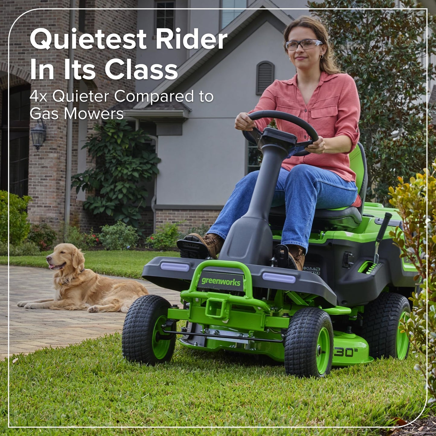 Greenworks 80V 30" Cordless Riding Lawn Tractor, (4) 6.0Ah Batteries and 600W Charger