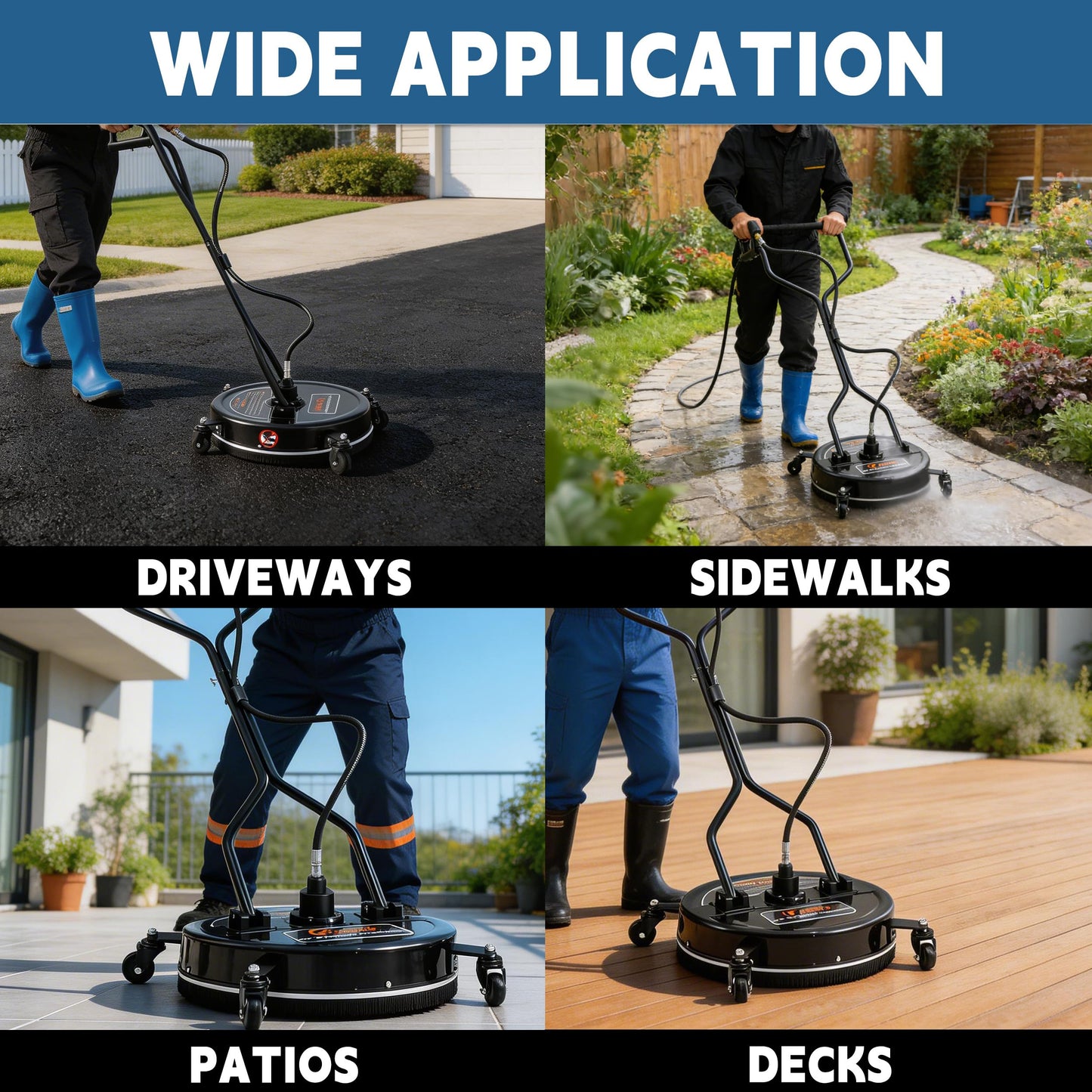 FIXFANS 20" Pressure Washer Surface Cleaner with 4 Wheels & Dual Handle, Power Washer Surface Cleaner Attachment Built in Filter, Pressure Washer Accessory for Cleaning Driveways and Patios, 4500 PSI