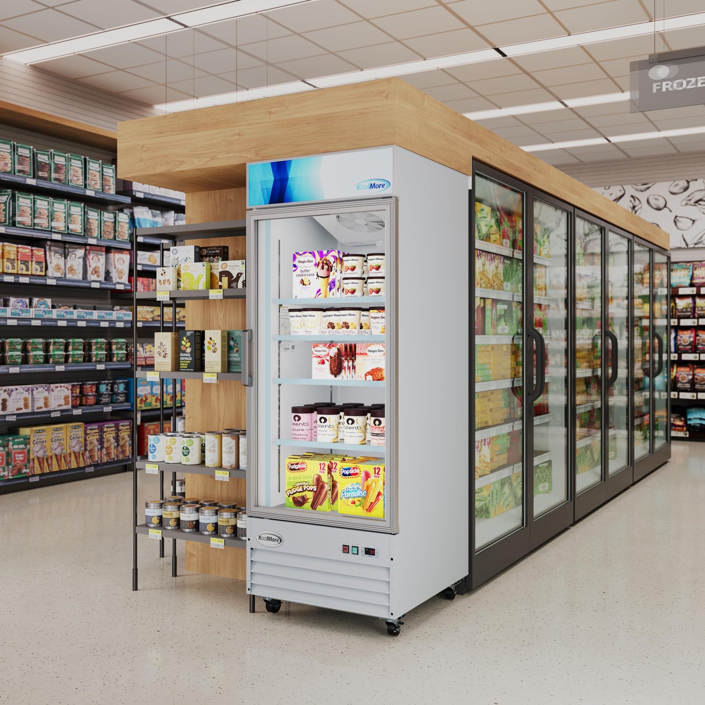 KoolMore 31 in. Commercial One Glass Door Display Upright Freezer Merchandiser in White 23 Cu. Ft. (MDF-1GD-23C-WH)