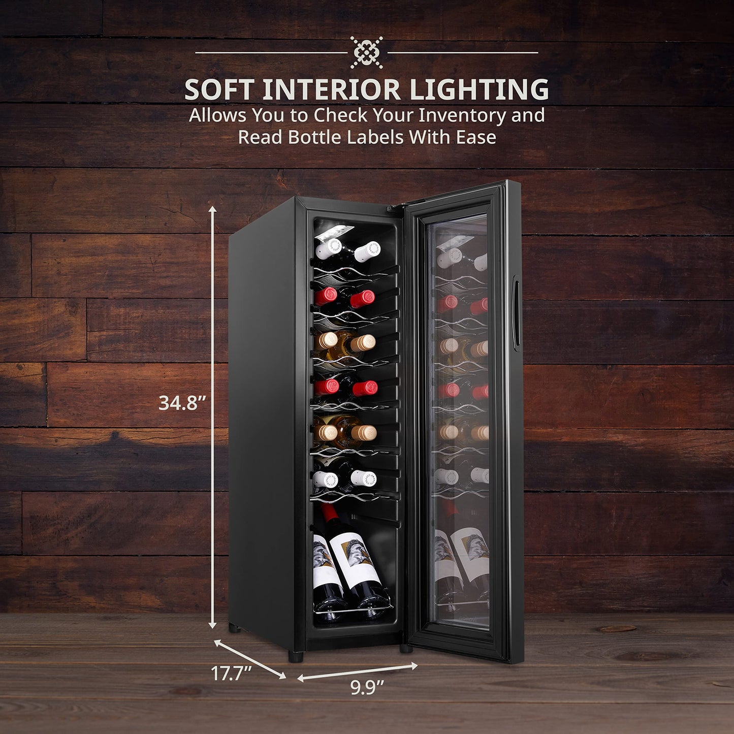 Ivation 14 Bottle Compressor Wine Cooler Refrigerator w/Lock | Large Freestanding Wine Cellar For Red, White, Champagne or Sparkling Wine | 41f-64f Digital Temperature Control Fridge Glass Door Black
