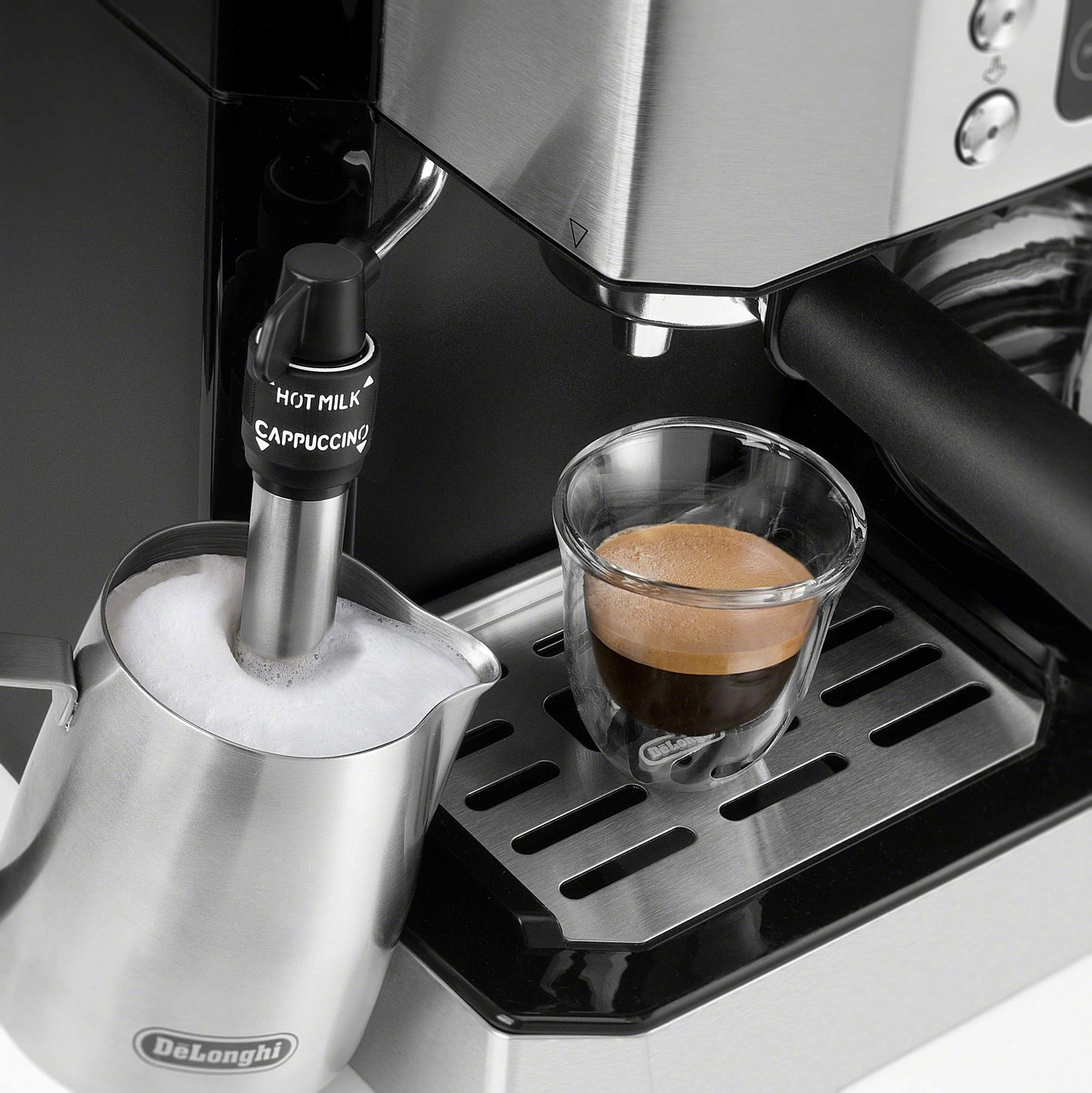 De'Longhi UPGRADED All-in-One Combination Coffee Maker & Espresso Machine + Advanced Adjustable Milk Frother for Cappuccino & Latte + Glass Coffee Pot 10-Cup, COM532M black