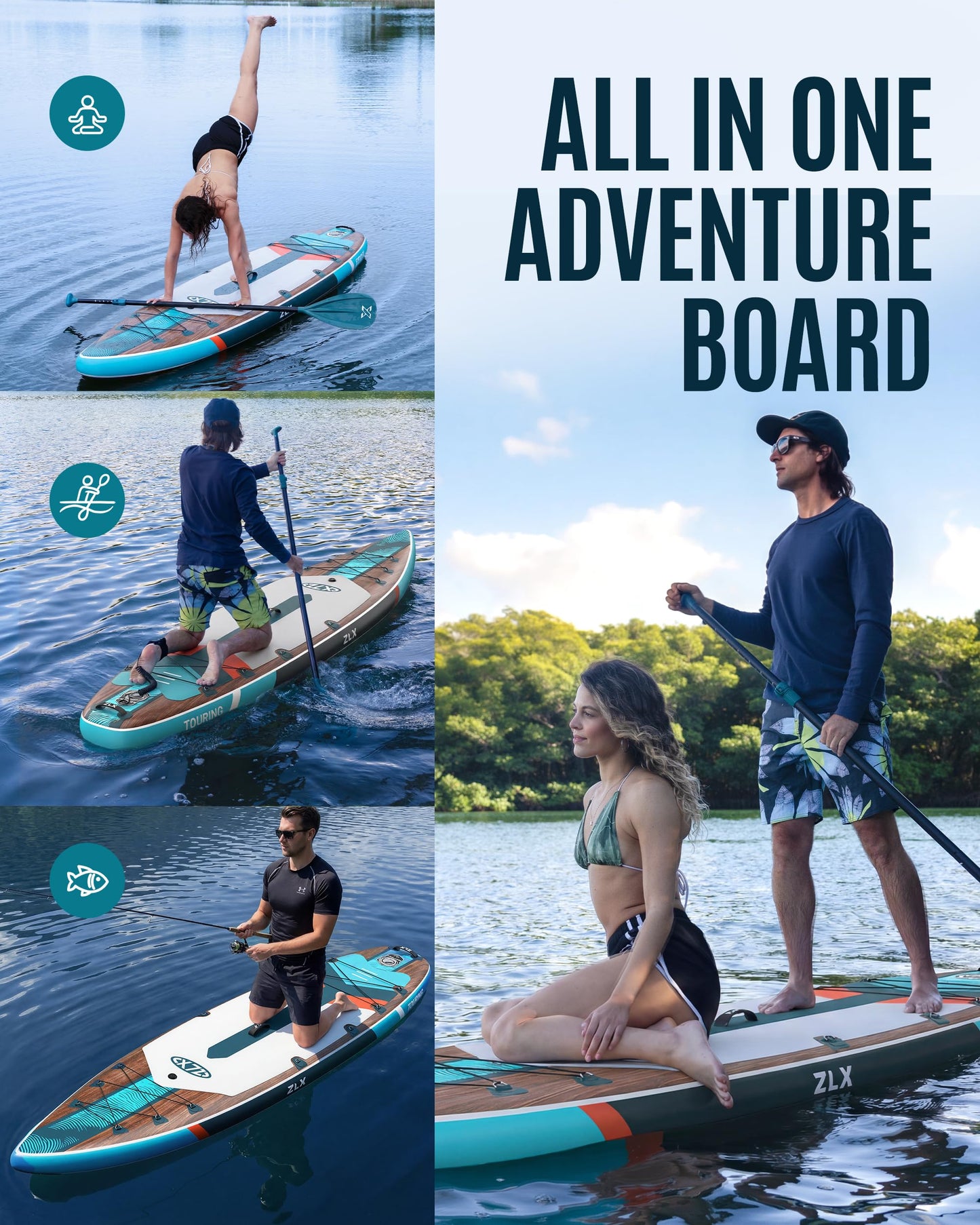 ZLX 11'6" Extra Wide Inflatable Paddle Board with Seat, Touring Stand Up Paddleboard, Fast Long-Distance SUP, Stable Center Fin, Portable Backpack & Accessories for Adults, 500lb/3 People/Family