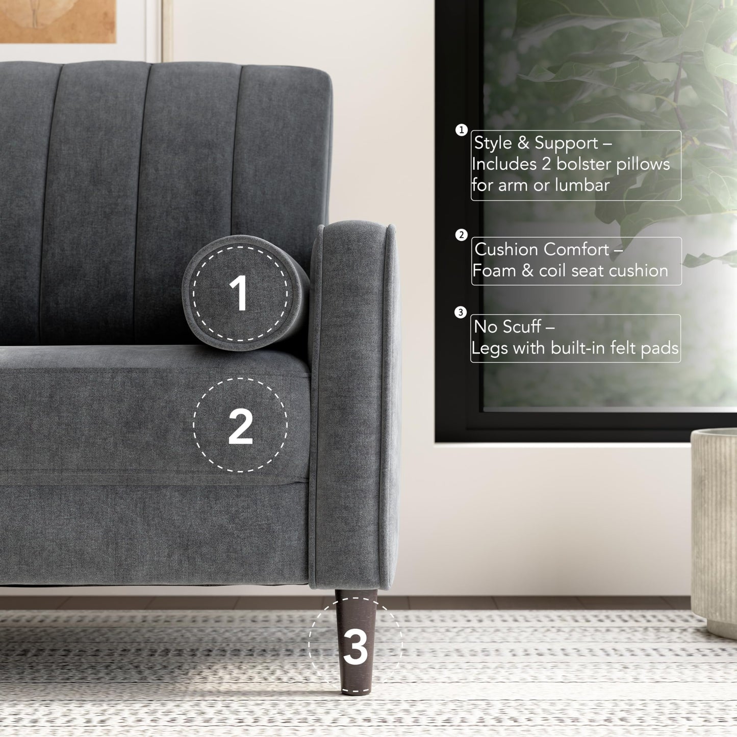 Bush Home 54-inch Loveseat, Living Room Furniture, Max Collection, Iron Gray Chenille Fabric
