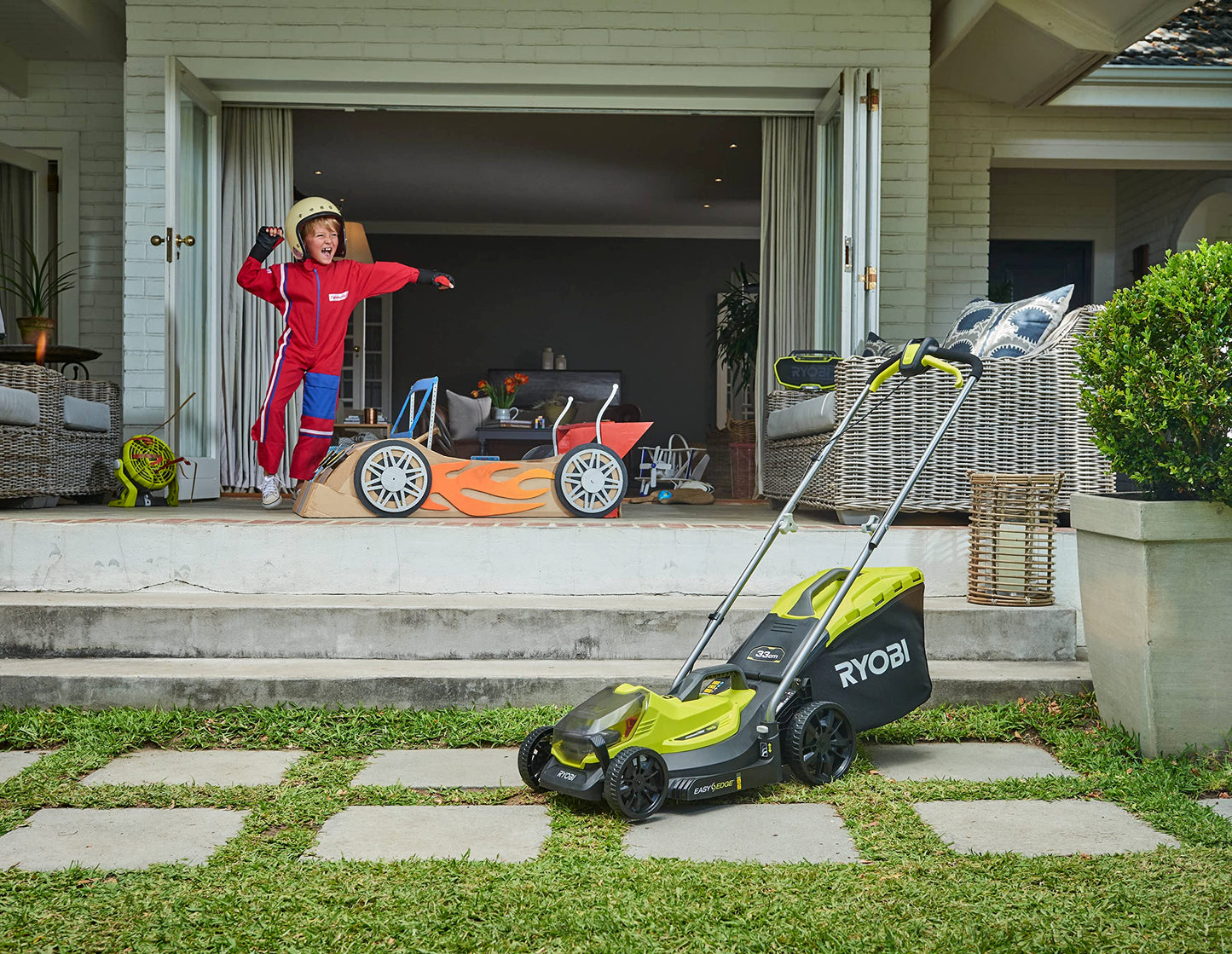 RYOBI 18V ONE+ OLM1833B Cordless Lawnmower - 33cm Cutting Width, Without Battery & Charger, Compact for Small Lawns