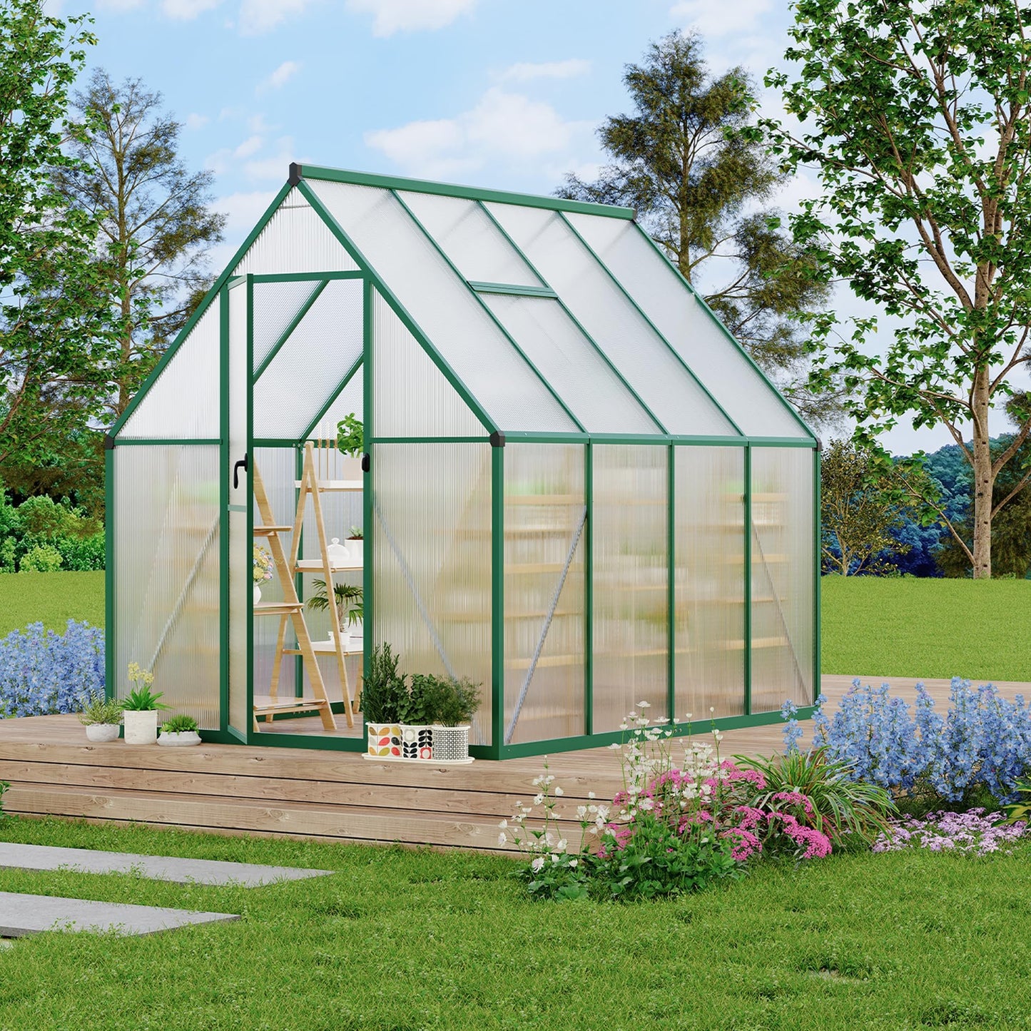 GAOMON 6x7 FT Outdoor Greenhouse with Roof Vent - Heavy Duty Aluminum Polycarbonate Greenhouse, Easy Assembly, Lockable Door, for Patio, Backyard, Garden