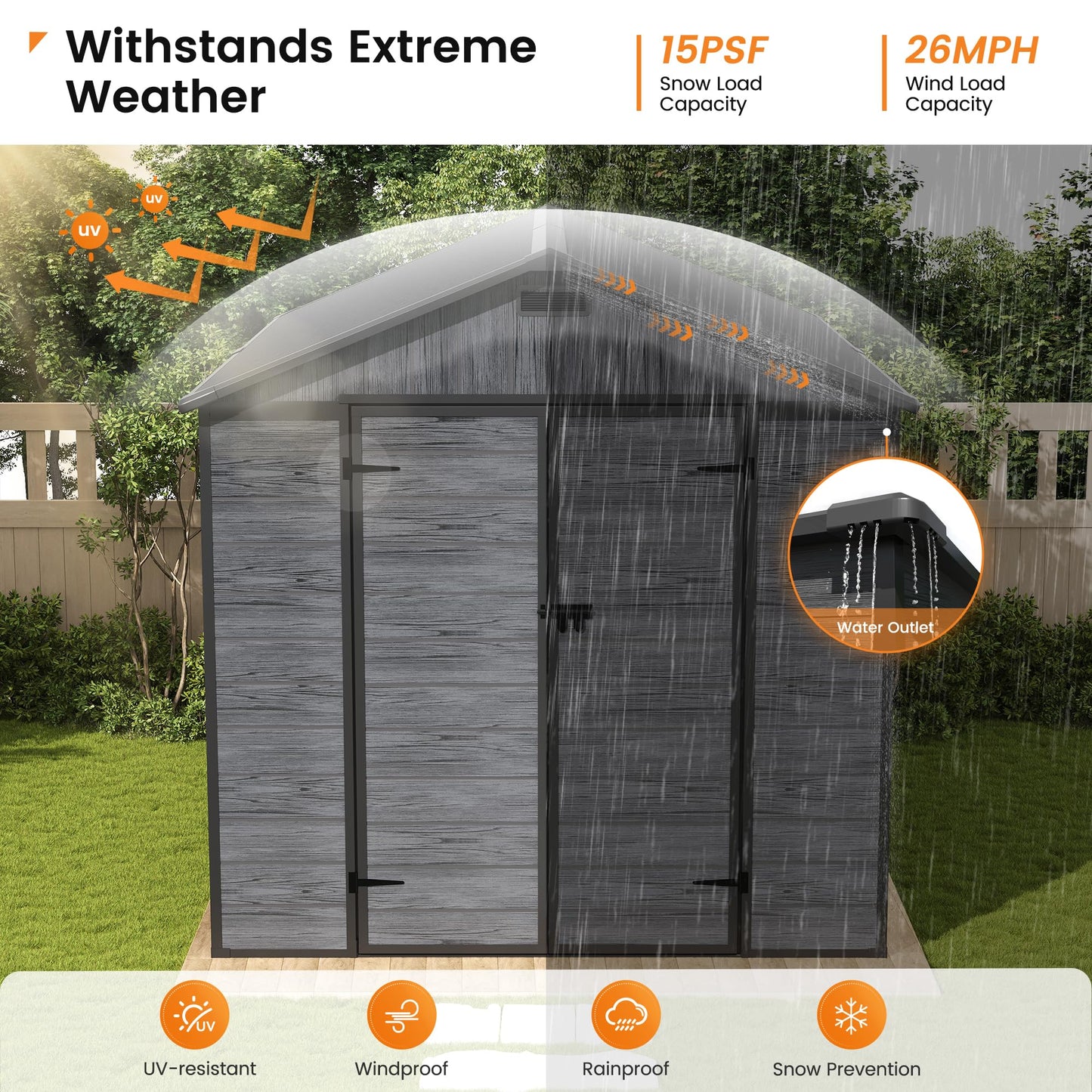 UDPATIO Outdoor Resin Storage Shed 8 x 10 FT, Plastic Storage Shed with Floor Large Outdoors Garden Tool Storage Shed Outside Clearance Shed with Lockable Door for Bike, Backyard, Patio, Deep Grey