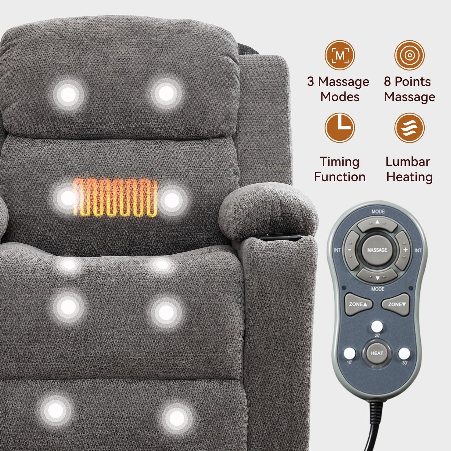 Eafurn Power Lift Recliner Chair for Elderly with Massage and Heat, Heavy Duty Electric Living Room Reclining Chair with 8-Point Vibration & Lumbar Heating, Dual USB Ports, 2 Cup Holders