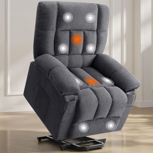 Sweetcrispy Power Lift Recliner Chair with Vibration Massage and Heat for Elderly, Ergonomic Overstuffed Breathable Fabric Reclining Chair with 3 Pockets, Remote Control, Living Room, Light Brown