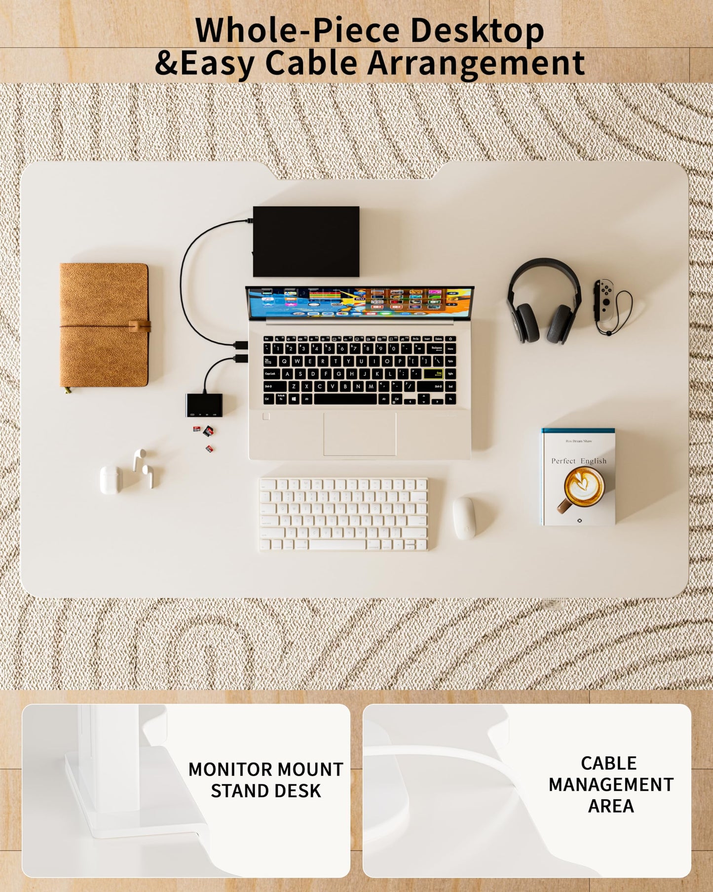 BIZUM 39.4" Small Electric Standing Desk Height Adjustable, Whole Piece Stand Up Computer Desk Work Study Writing Gaming Desks for Home Office White