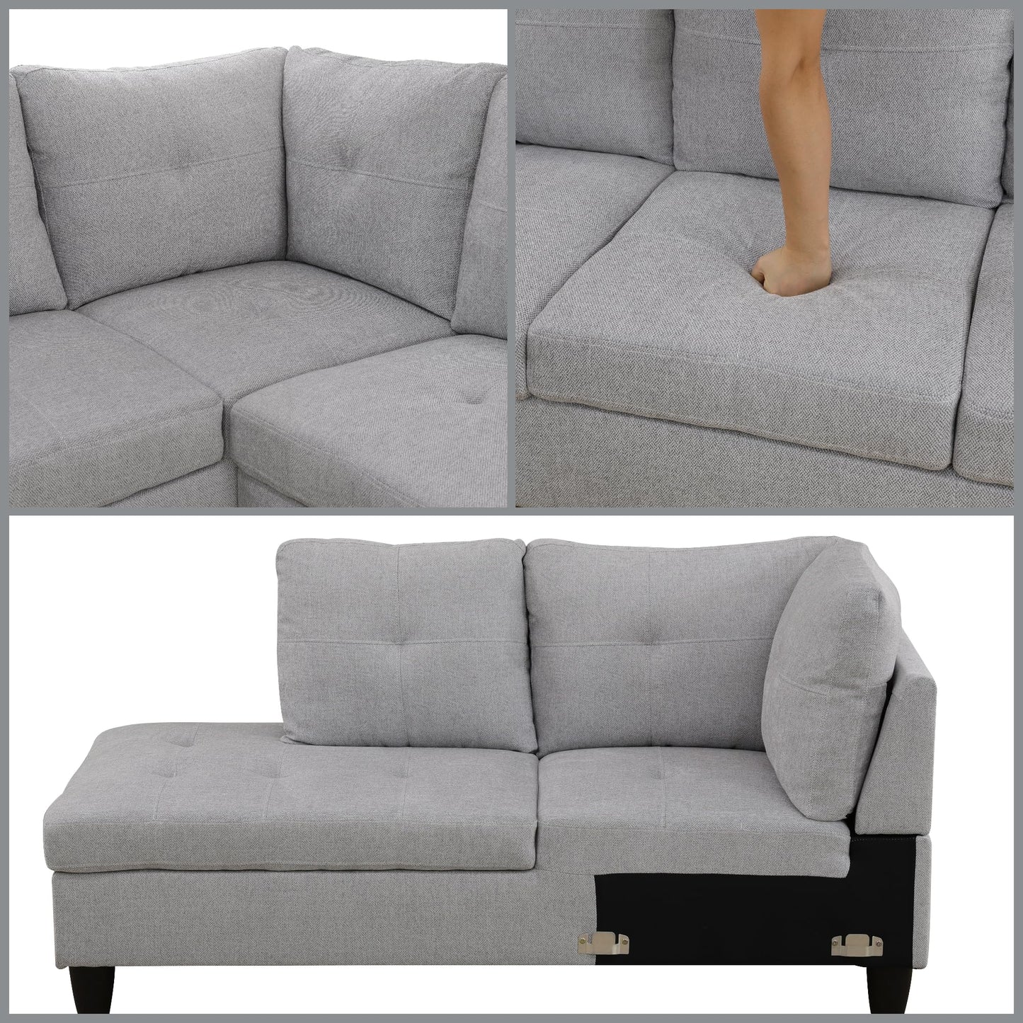 Trygoal 97" L Shaped Couch Sectional Couches with Chaise and Storage Ottoman, 3 Pieces Modular Convertible Sofa for Living Room Furniture Sets and Small Apartment, Grey