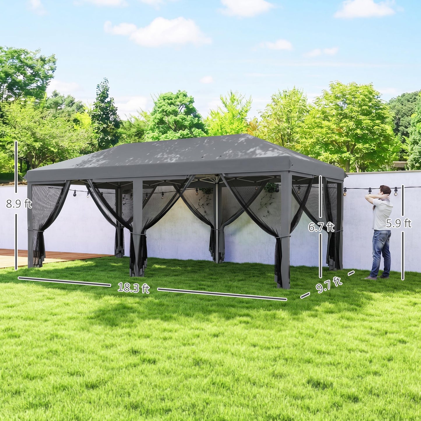 Outsunny 10' x 20' Pop Up Canopy Tent with Netting, Heavy Duty Instant Sun Shelter, Large Tents for Parties with Carry Bag for Outdoor, Garden, Patio, Gray