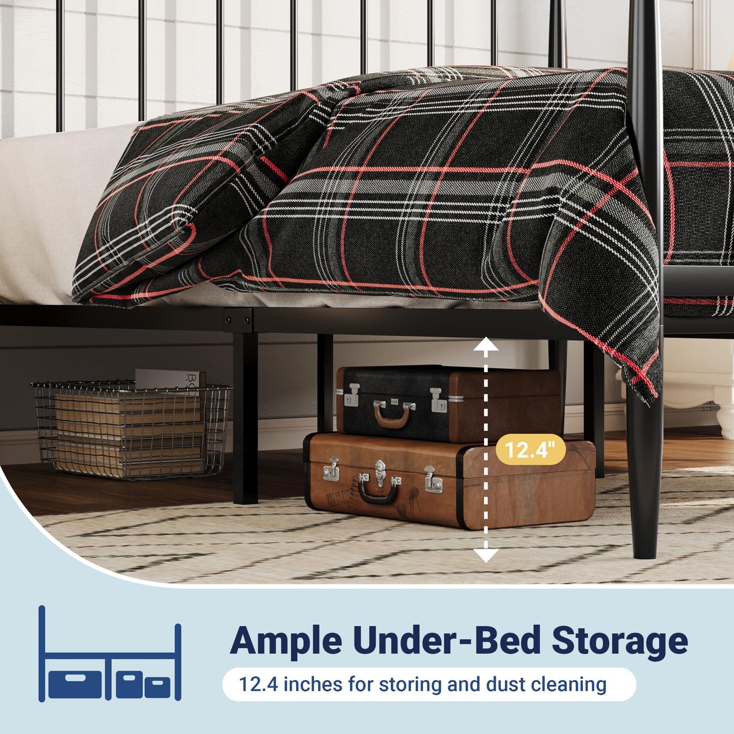 Allewie King Bed Frame, Metal Platform Bed Frame with Arched Headboard & Footboard, Mid-Century Modern Style, Under Bed Storage, No Box Spring Needed, Easy Assembly, Black