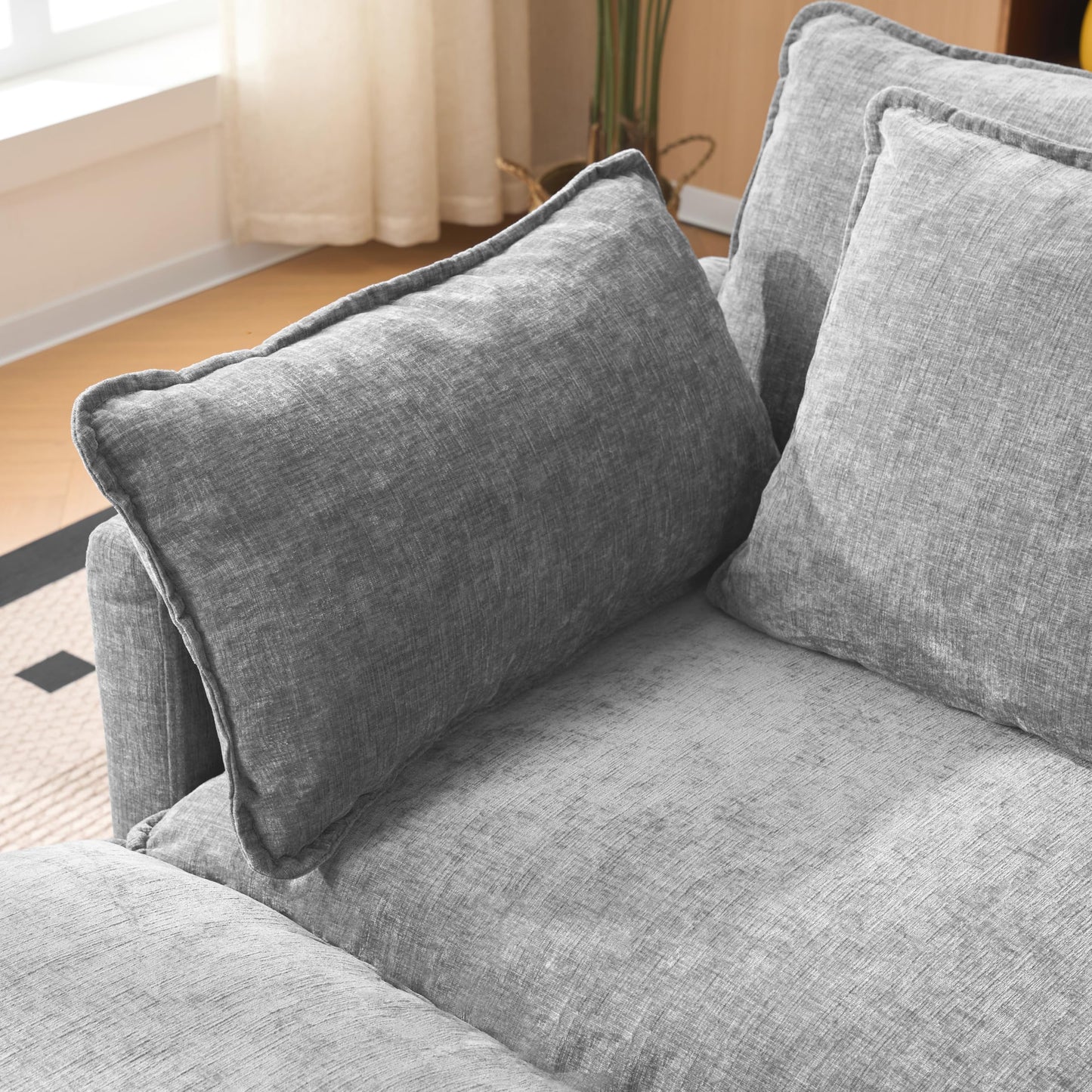 KEIKI 102" Modular Sectional Sofa with Storage Ottoman, L Shaped Convertible Couch with Movable Chaise Lounge, Linen Fabric Oversized Comfy 3 Seat Sleeper Sofa for Living Room Apartment Bedroom, Gray