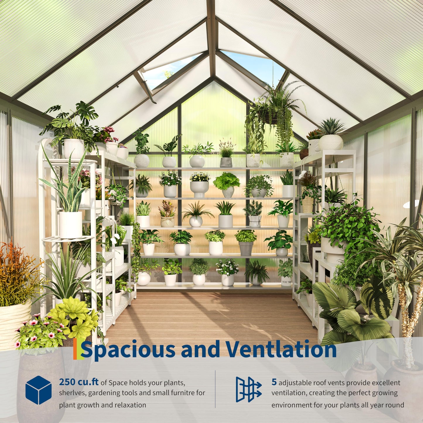 GarveeLife 6 x 8 FT Walk-in Greenhouses for Outside, Polycarbonate Greenhouse with Sliding Door, Adjustable Roof Vent, Aluminum Frame, Backyard Green Houses for Patio Garden