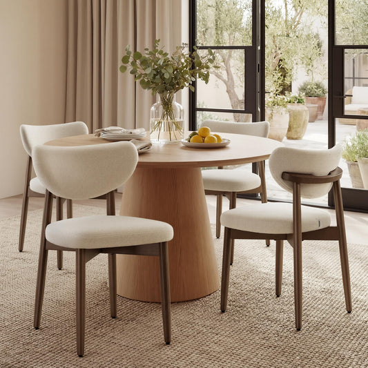 VASAGLE Wooden Dining Chairs Set of 4, Upholstered Kitchen Chairs with Solid Wood Legs, Ergonomic Curved Backrest, Built-in Handle, Mid Century Modern, for Kitchen Dining Vanity, Cappuccino Beige