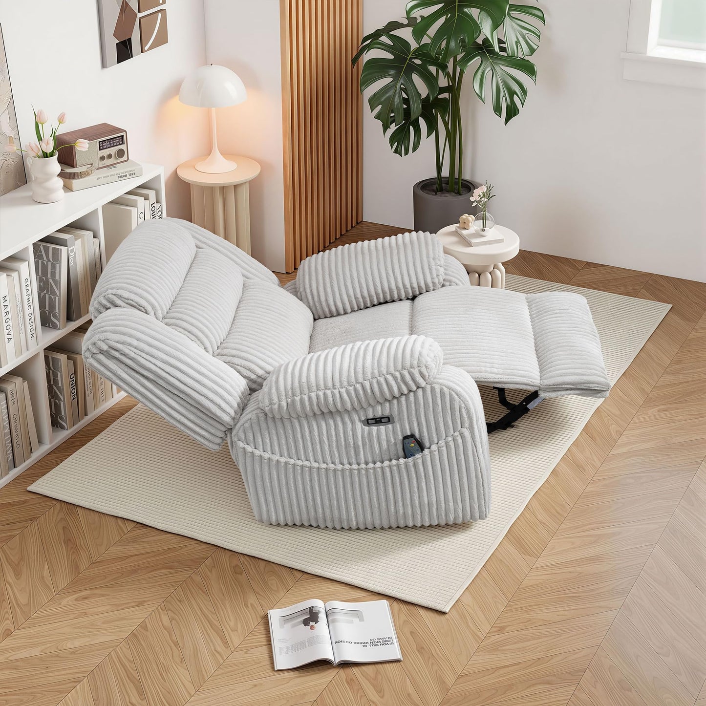 ERYE 41.8" Oversized Swivel Glider Rocker Chair Power Reclining Chair W/Vibration Heat,USB-C Ports,Modern Corduroy Upholstered Power Recliner Nursery Armchair Living Room
