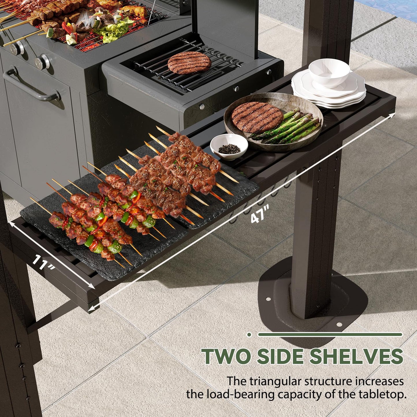 Aoxun 8'x5' Hardtop Grill Gazebo, Outdoor Barbecue Gazebo with Double Polycarbonate Top & 2 Side Shelves & Hooks, Aluminum Grill Canopy for Patio, Lawn, Garden (Brown)