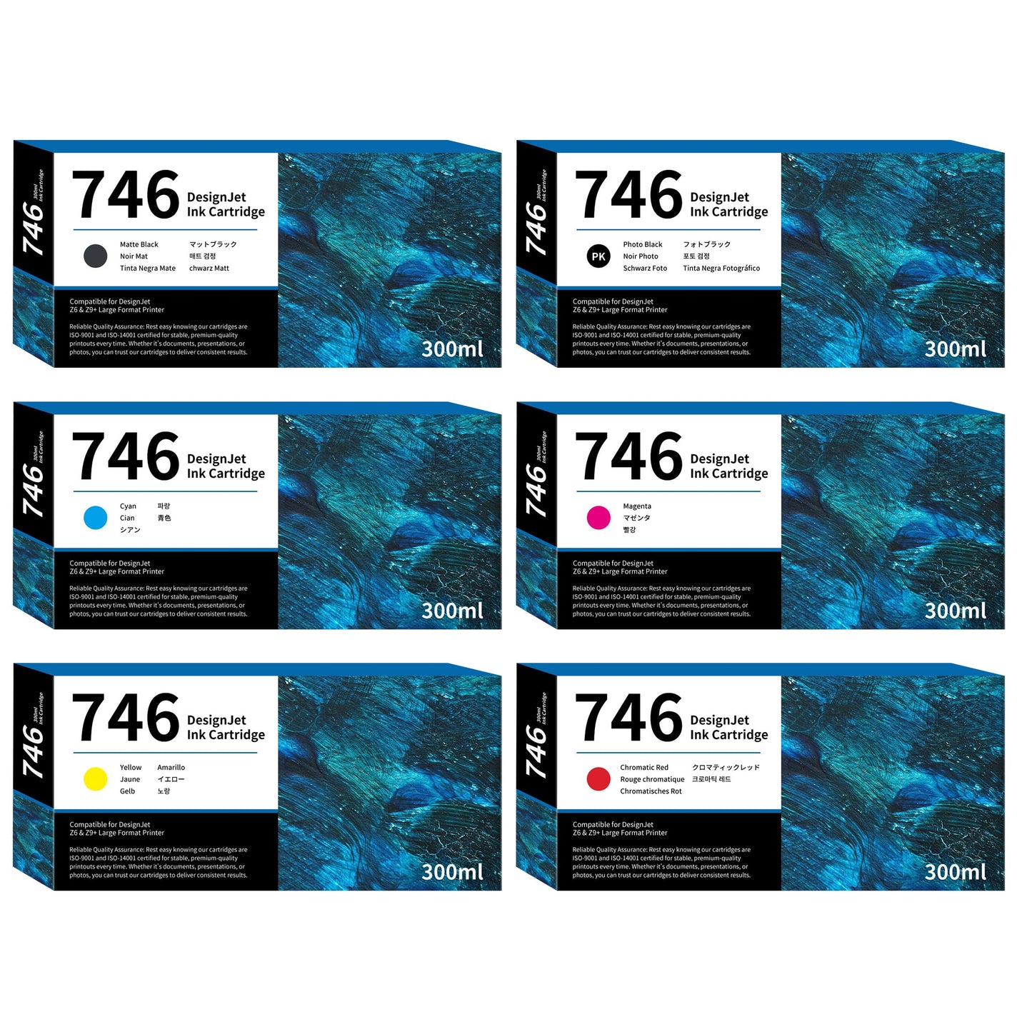 746 Ink Cartridges High-Capacity 300ml 6-Color (PK/MK/CR/C/M/Y) Replacement for HP 746 Ink Cartridge HP746 P2V78A P2V79A P2V80A P2V81A P2V82A P2V83A for DesignJet Z6 & Z9+ Large Format Printer Ink