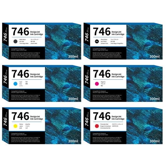 746 Ink Cartridges High-Capacity 300ml 6-Color (PK/MK/CR/C/M/Y) Replacement for HP 746 Ink Cartridge HP746 P2V78A P2V79A P2V80A P2V81A P2V82A P2V83A for DesignJet Z6 & Z9+ Large Format Printer Ink