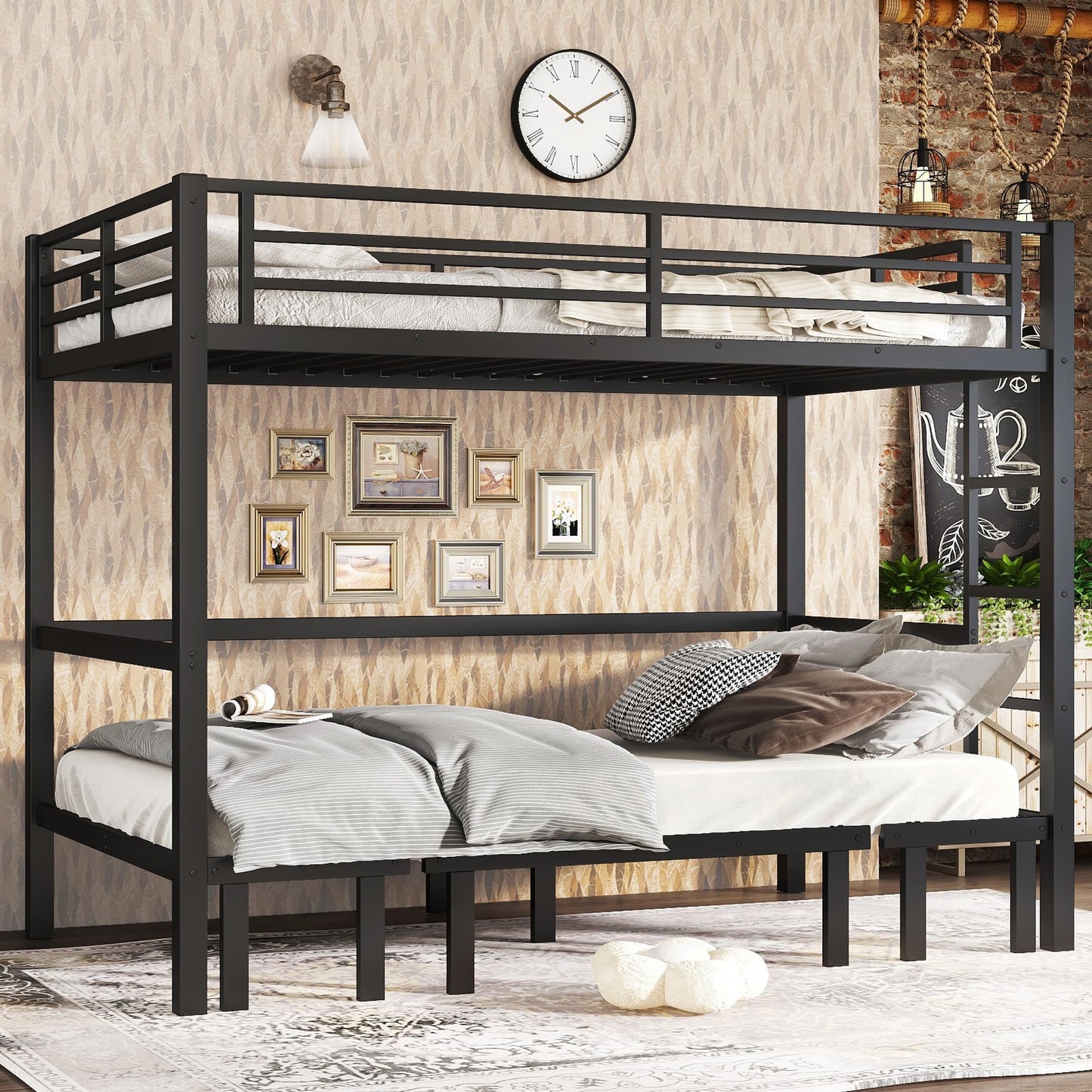 KavlSean Twin XL Over Twin XL Size Bunk Bed, Heavy Duty Loft Bed, Lower Bunk can be Pulled Out in Three Sections, Metal Bunk Bed with Safety Guardrails for Teens, Adults (Twin XL)