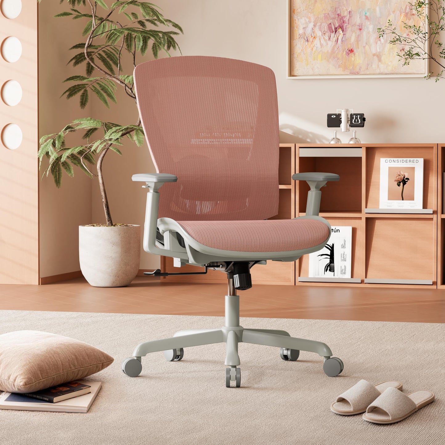 ELABEST Mesh Office Chair,Ergonomic Computer Desk Chair,Sturdy Task Chair- Adjustable Lumbar Support & Armrests,Tilt Function,Comfort Wide Seat,Swivel Home Office Chair (Pink)