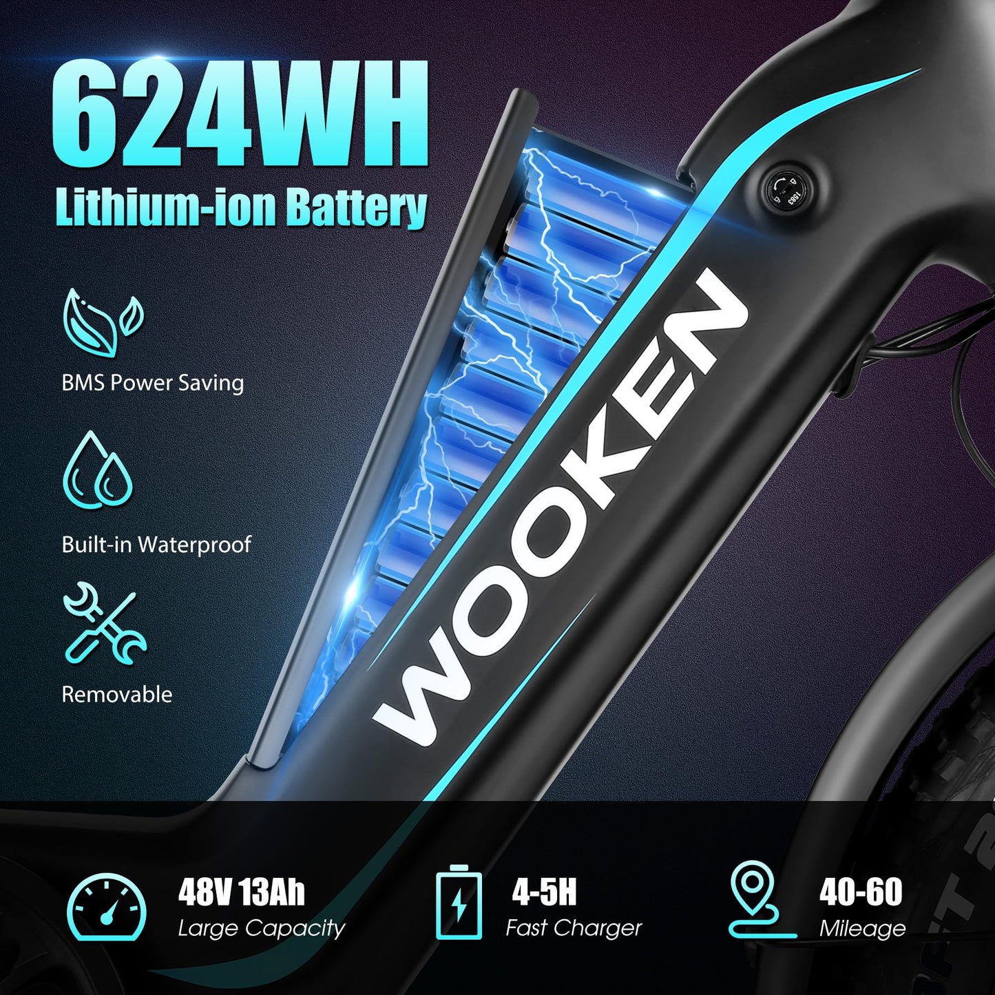 Wooken Electric Bike for Adults, 500W Motor Ebike,20"x4.0" Fat Tire Electric Bike,48V 13AH Removable Lithium-ion Battery, Up to 60 Miles,Step-Thru Electric Mountain Bike,SGS Certified to UL 2849