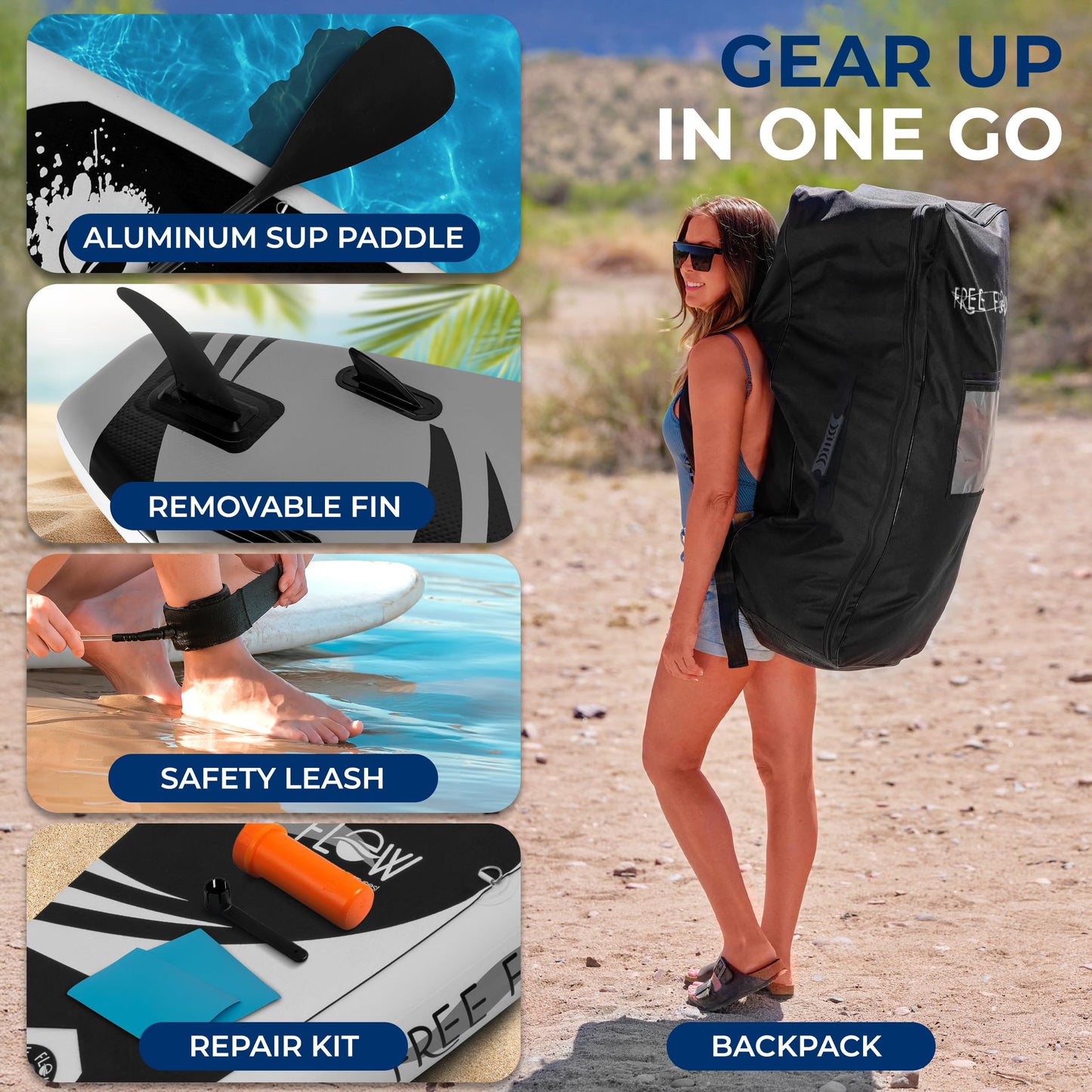 SereneLife Inflatable Stand Up Paddle Board - Wide Stable Design, Non-Slip Deck for Adults & Youth with Premium Paddle Board Accessories: Carry Bag, Dual Action Pump, Paddle, Ankle Leash - Black