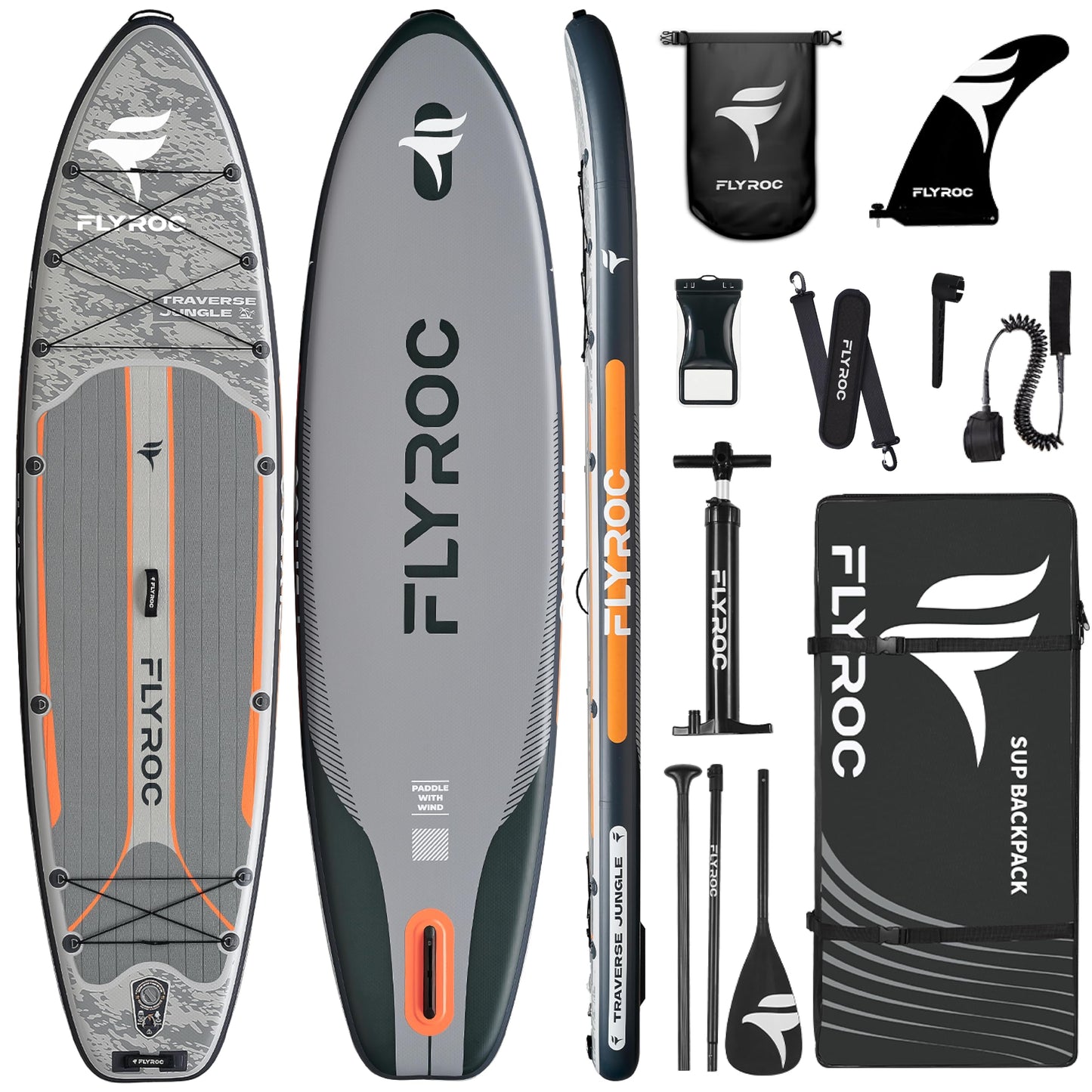 Flyroc 11'6"×35" Inflatable Stand Up Paddle Board, Extra Wide Inflatable Stand Up Paddle Board for Adults - 450LB Capacity Stable SUP Paddleboard for Fishing, Yoga & All Skill Levels, Gray