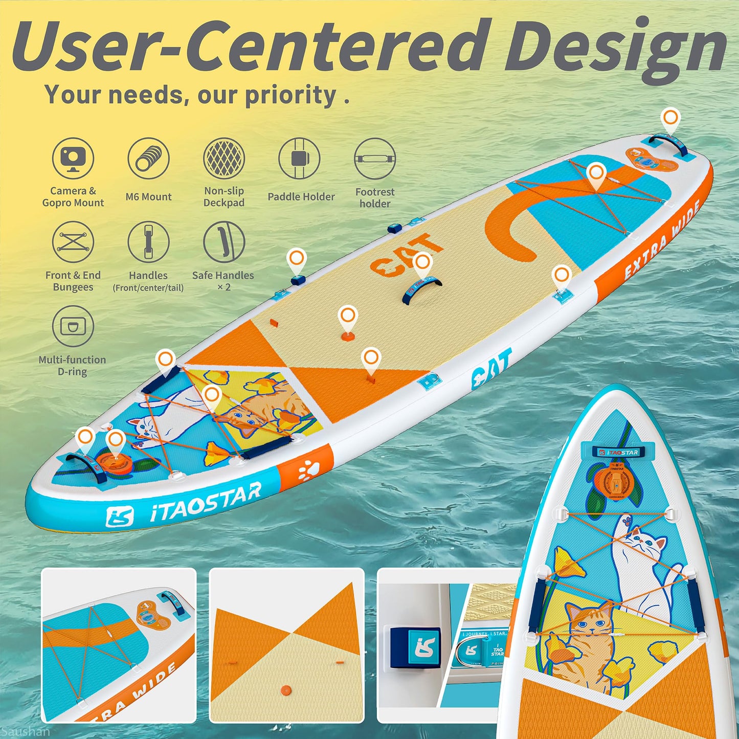 iTAOSTAR C01C Inflatable Stand Up Paddle Board with Premium SUP Board Accessories, Adj Paddle, Anti-Slip EVA Deck, 120L Travel Backpack w/Front Pocket | Blow Up Paddle Board for All Skill Levels