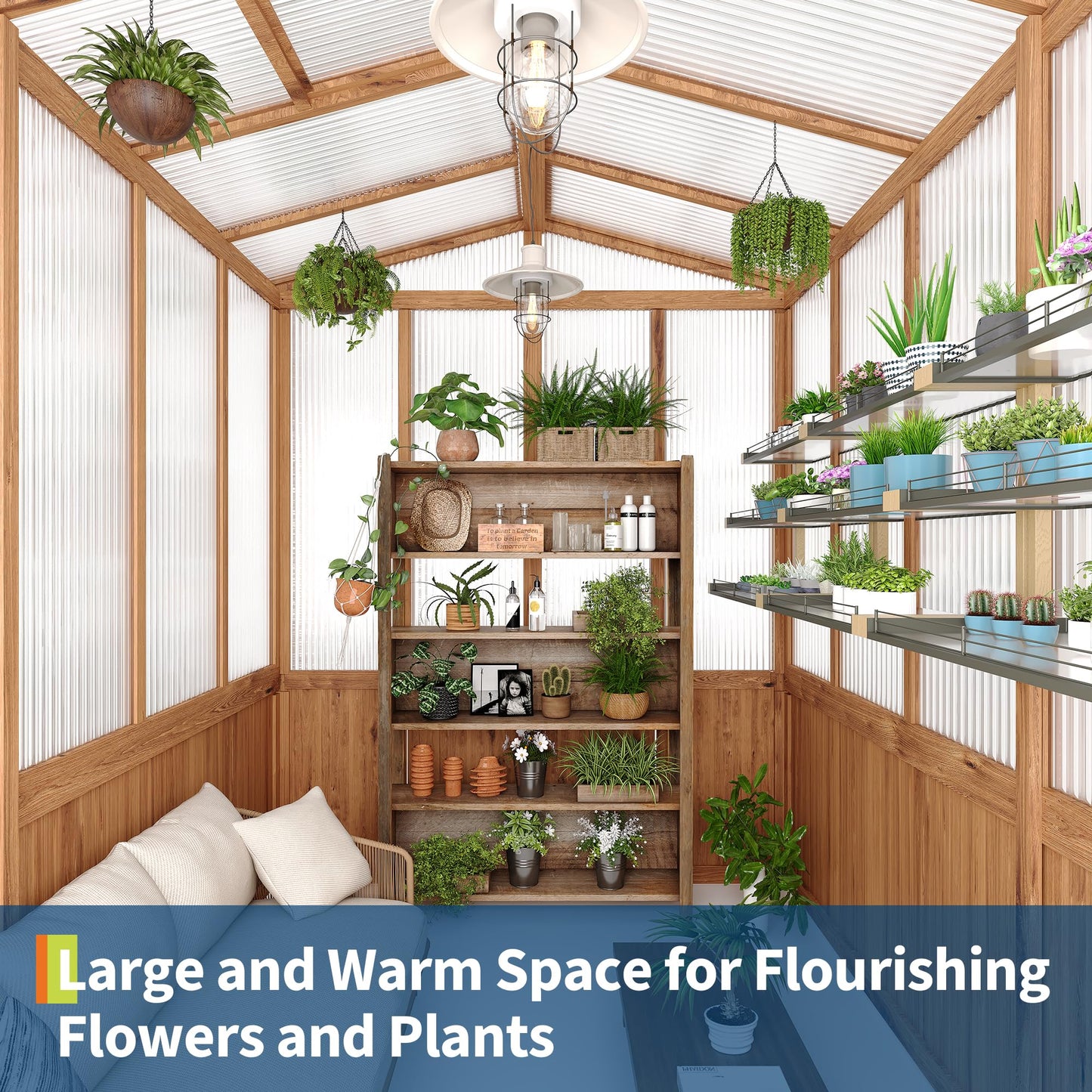 GarveeLife 6x10FT Wooden Greenhouses for Outdoors, Wooden Walk-in Green House with Cedar Frame, Greenhouse Kit with 6MM Thick Polycarbonate Panel