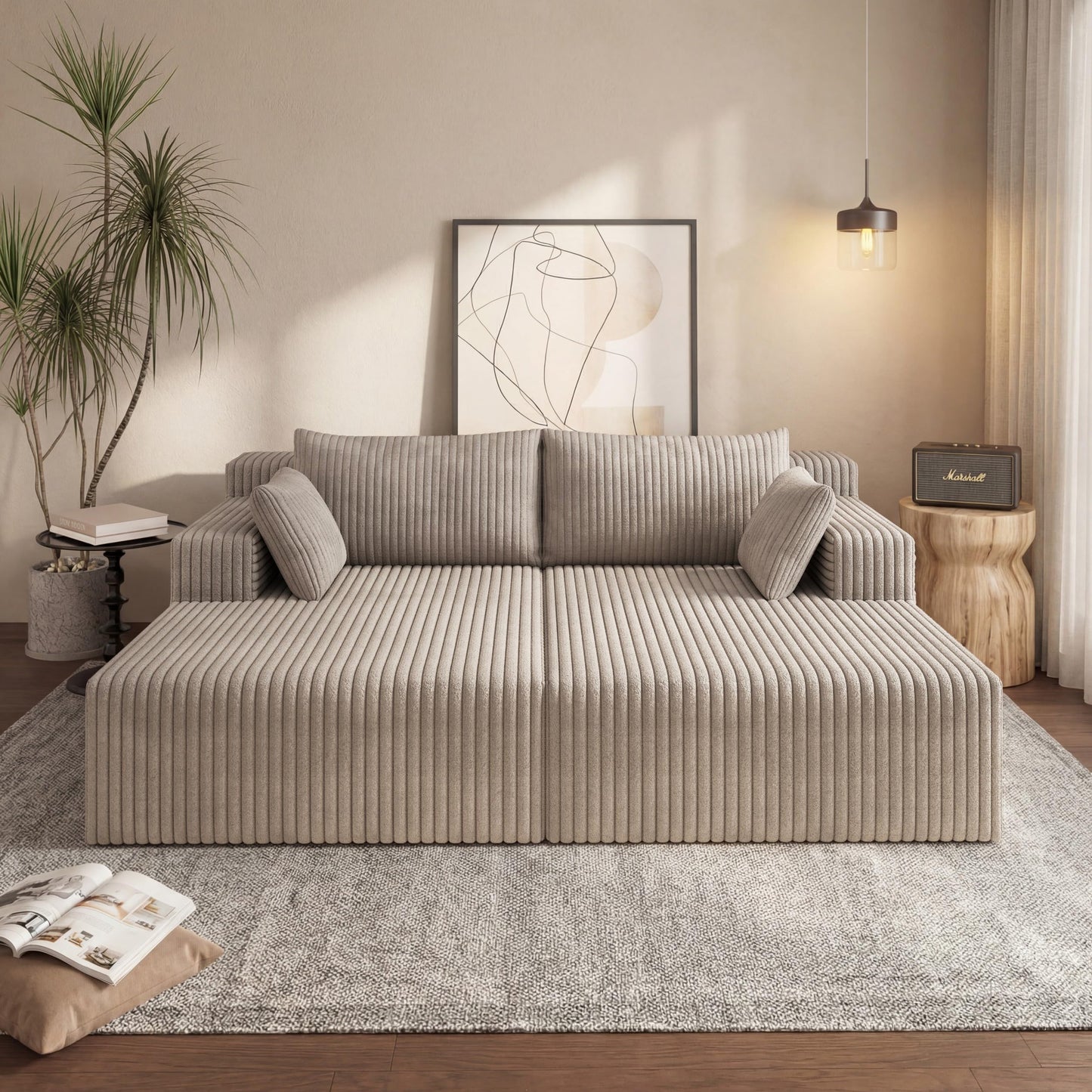 KEIKI 71" L Oversized Double Lounge Chaise Indoor, Corduroy Deep Seat Sectional Modular Couch Sleeper Loveseat Chair, Boneless Upholstered Reading Lazy Cloud Plush Sofa Bed for Living Room, Bedroom