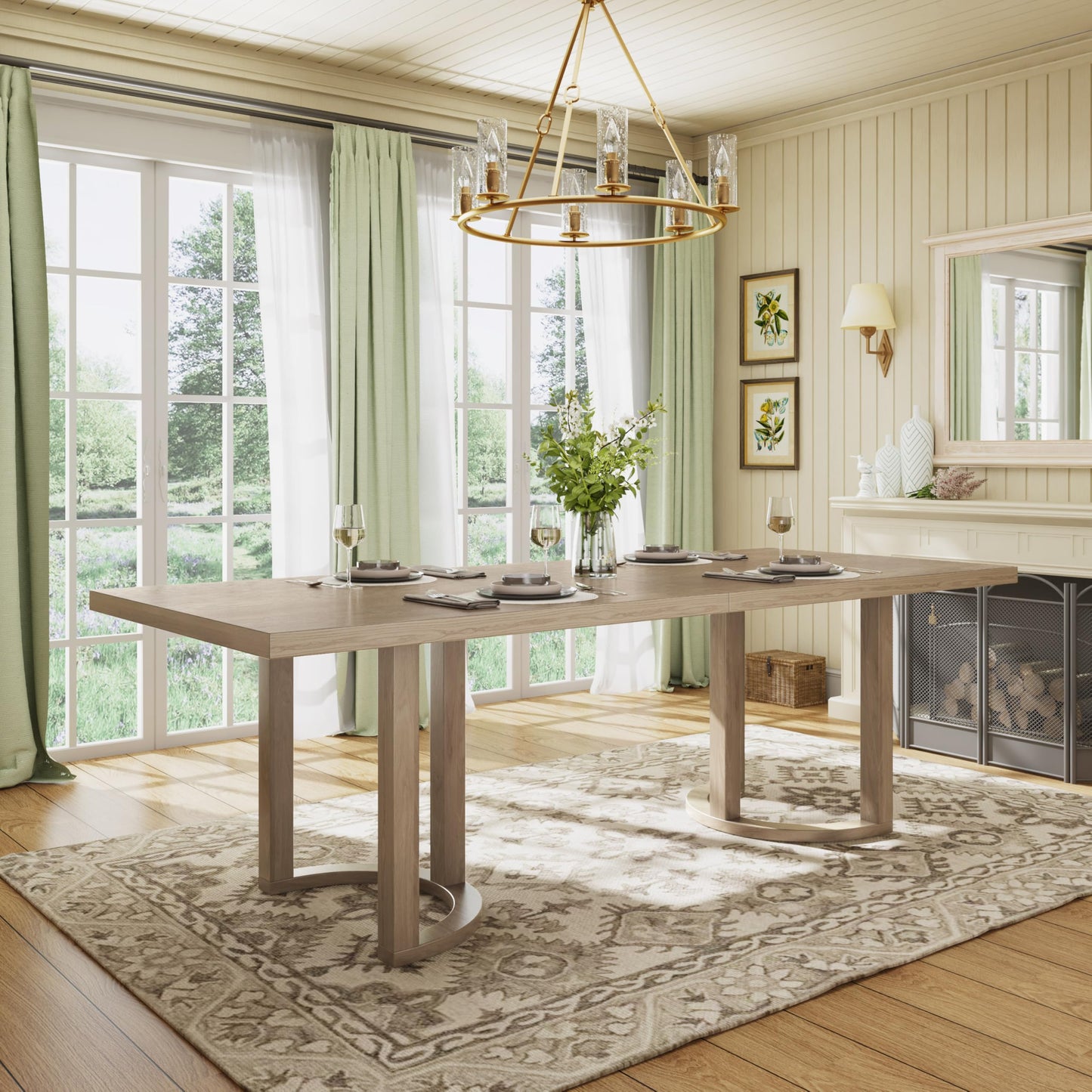 Christopher Knight Home Evat 95 Inch Dining Table for 6-8 People, Modern Kitchen Table with U-Shaped Legs, Large Wooden Rectangular Farmhouse Dinner Furniture for Dining Room, Home Office,Natural Ash