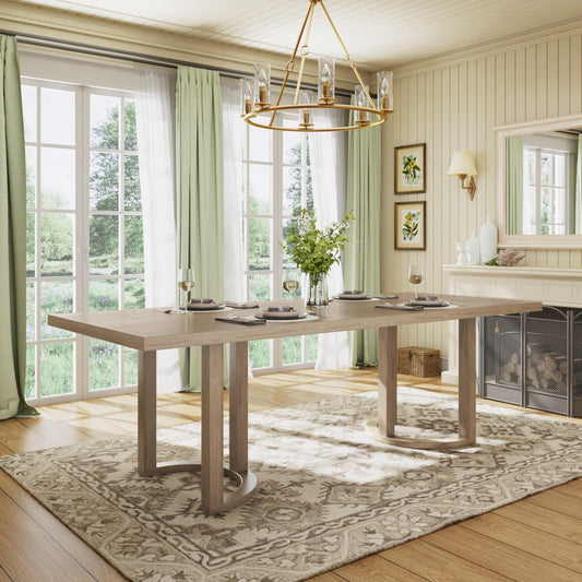 Christopher Knight Home Evat 95 Inch Dining Table for 6-8 People, Modern Kitchen Table with U-Shaped Legs, Large Wooden Rectangular Farmhouse Dinner Furniture for Dining Room, Home Office,Natural Ash