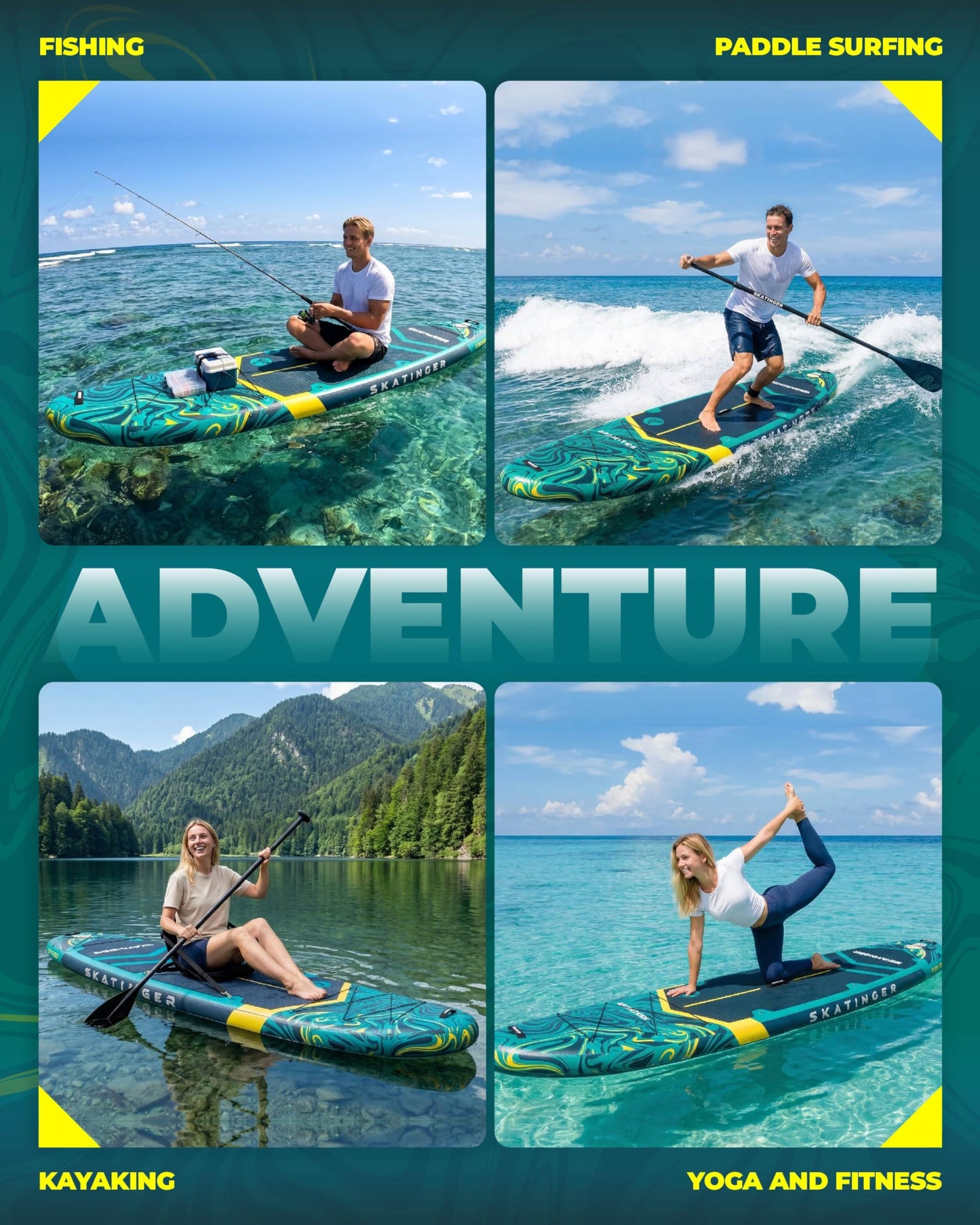 Skatinger 11'6×35" Super Wide Inflatable Paddle Board, Ultra Stable Stand Up Paddleboards for 450lb/3 People/Family/Big Size w/Shoulder Strap, 100L Backpack, Ultra-Light All-Round Sup Board