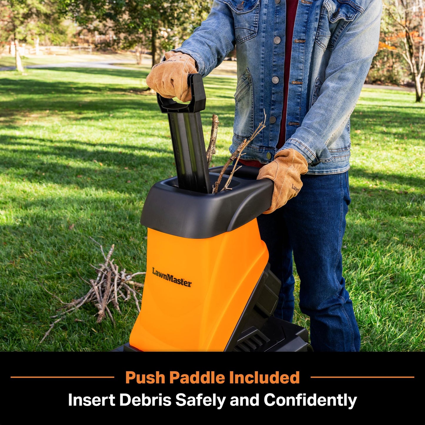LawnMaster Wood Chipper, 15 Amp Electric Wood Chipper Shredder with Collection Bin, 1.8-Inch Cutting Diameter Max 16:1 Reduction-FD1504
