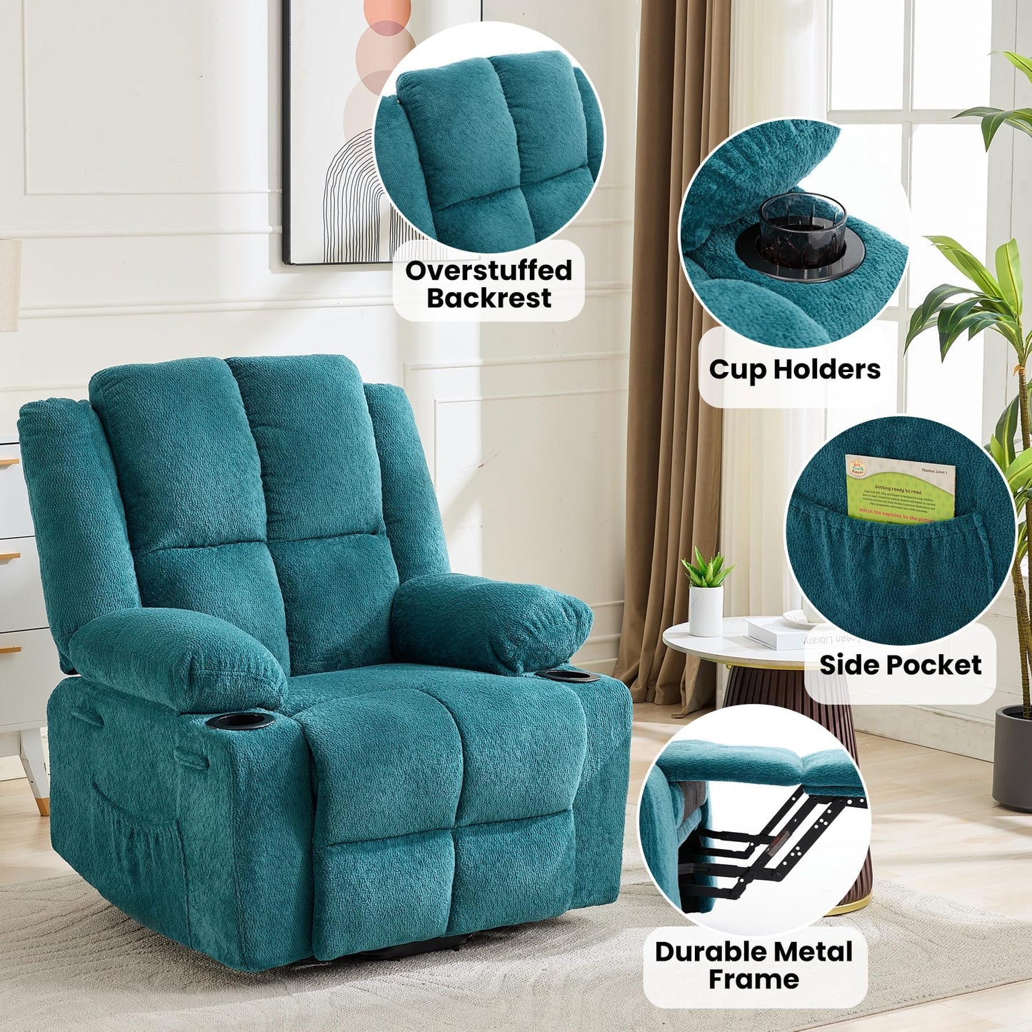 Garvee Power Lift Recliner Chair with Massage and Heat, Oversized Electric Lift Chair with Stand Assist, 155° Adjustable Lay Flat Recliner, 2 Cup Holders for Living Room