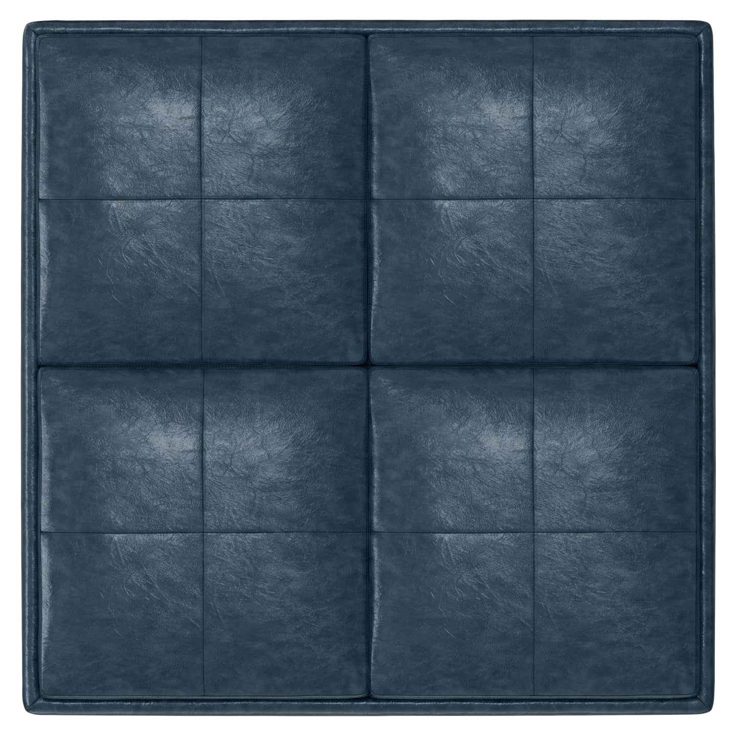 SIMPLIHOME Avalon 35 inch Wide Contemporary Square Coffee Table Storage Ottoman in Denim Blue Vegan Faux Leather, Assembled, For the Living Room and Bedroom