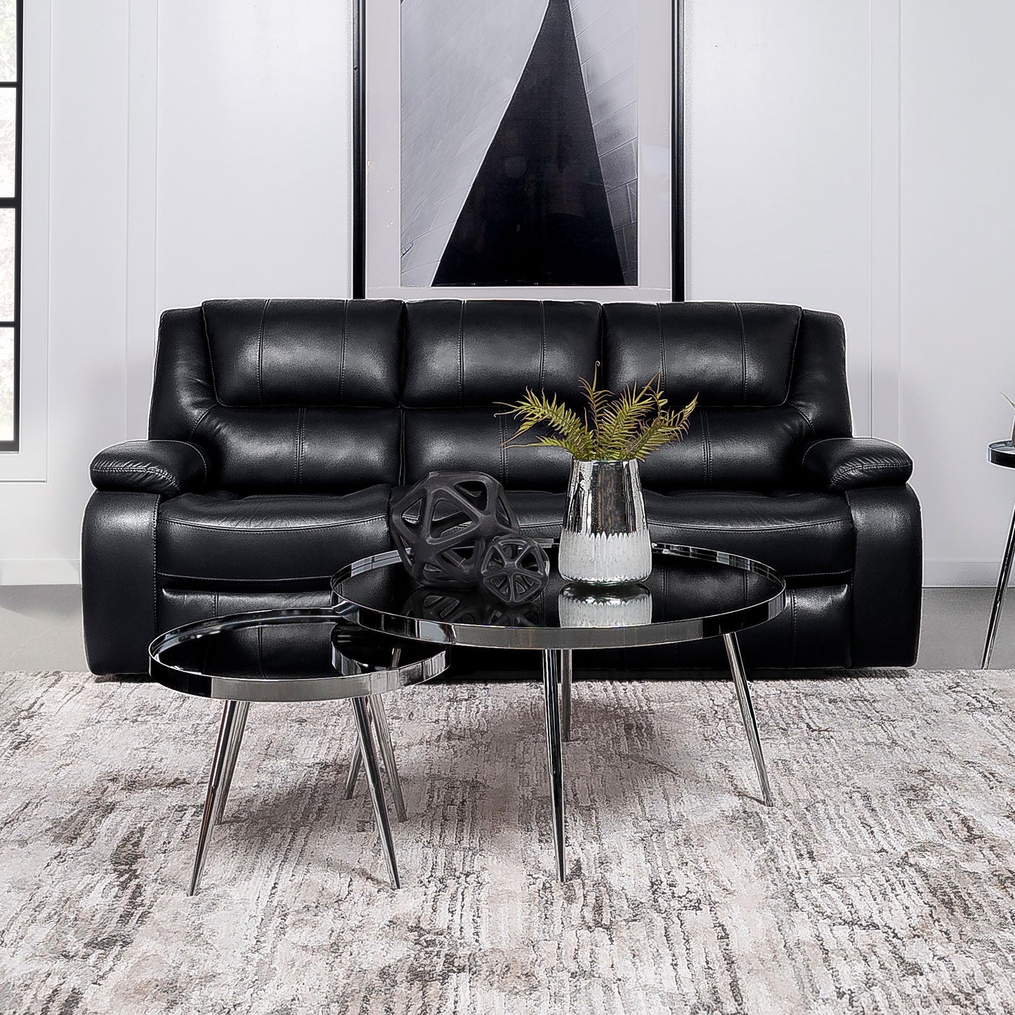 Coaster Home Furnishings - Camila - Wood and Faux Leather - Reclining Sofa with Manual Motion, Padded Pillow Arms, and Channeled Seat - Living Room - Black - 610244