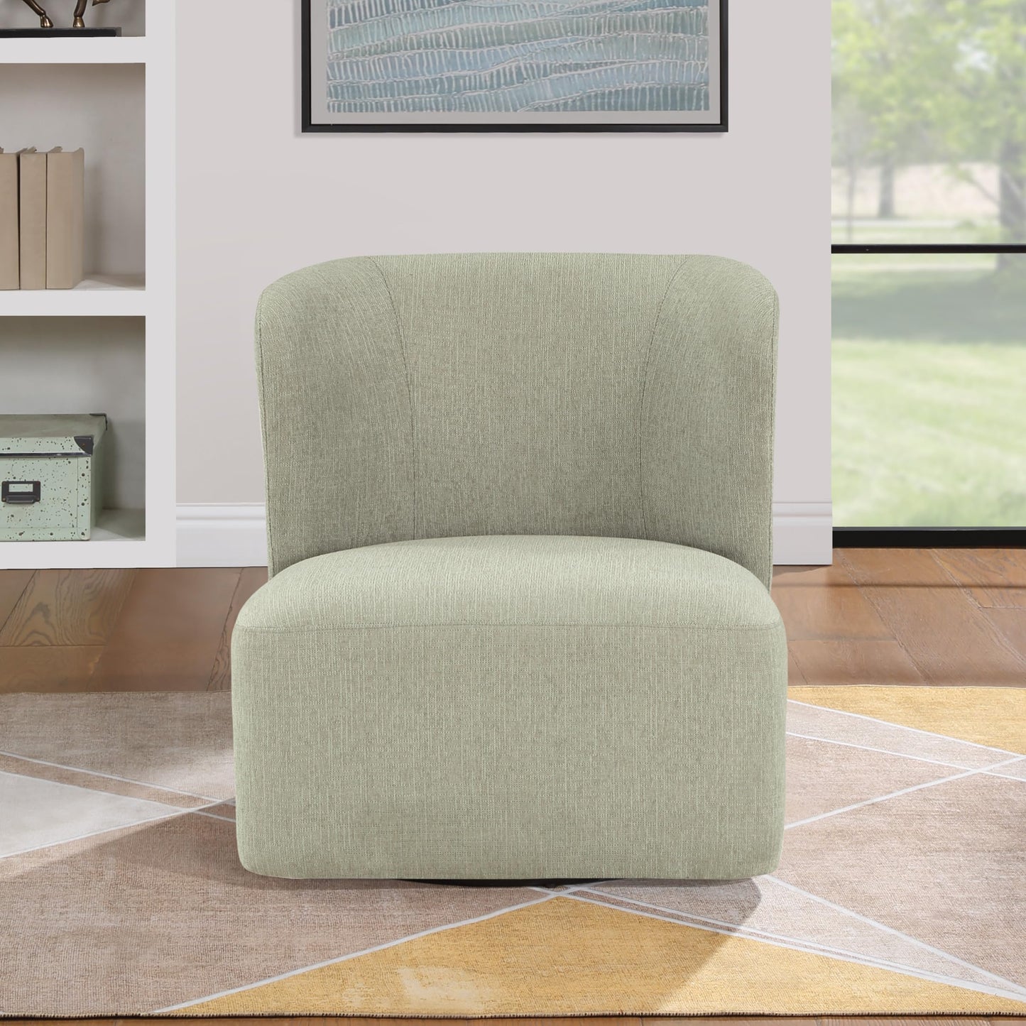 OSP Home Furnishings Lucia Modern Barrel Swivel Accent Chair, Fog Fabric